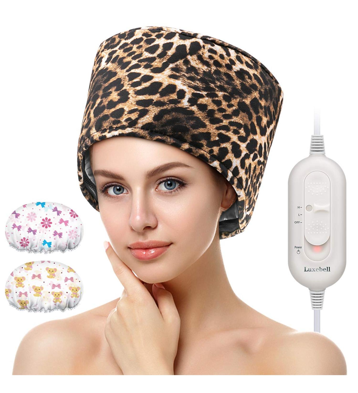 Adjustable Hair Steamer Cap for Deep Conditioning - Leopard Print | Sturdy Material with Intelligent Protection | Includes 2 Reusable Shower Caps - Ideal Gift for Women - Buy Online on GoSupps.com