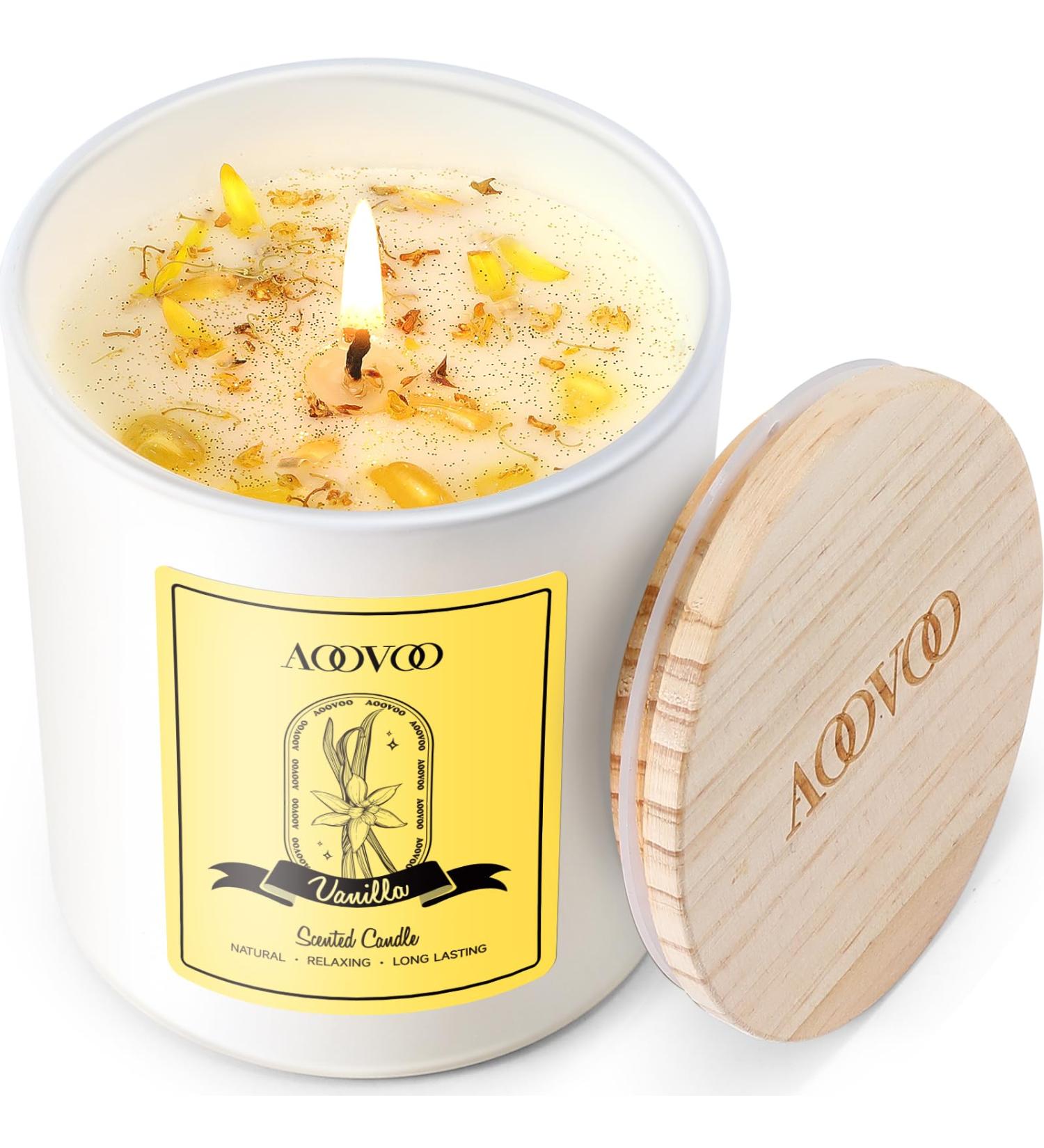 AOOVOO Vanilla Candles - Scented 10oz Natural Soy Wax Candles with Crystals | Perfect Gift for Women & Men | 60H Burn Time - Ideal for Birthdays & Christmas - Buy Online on GoSupps.com