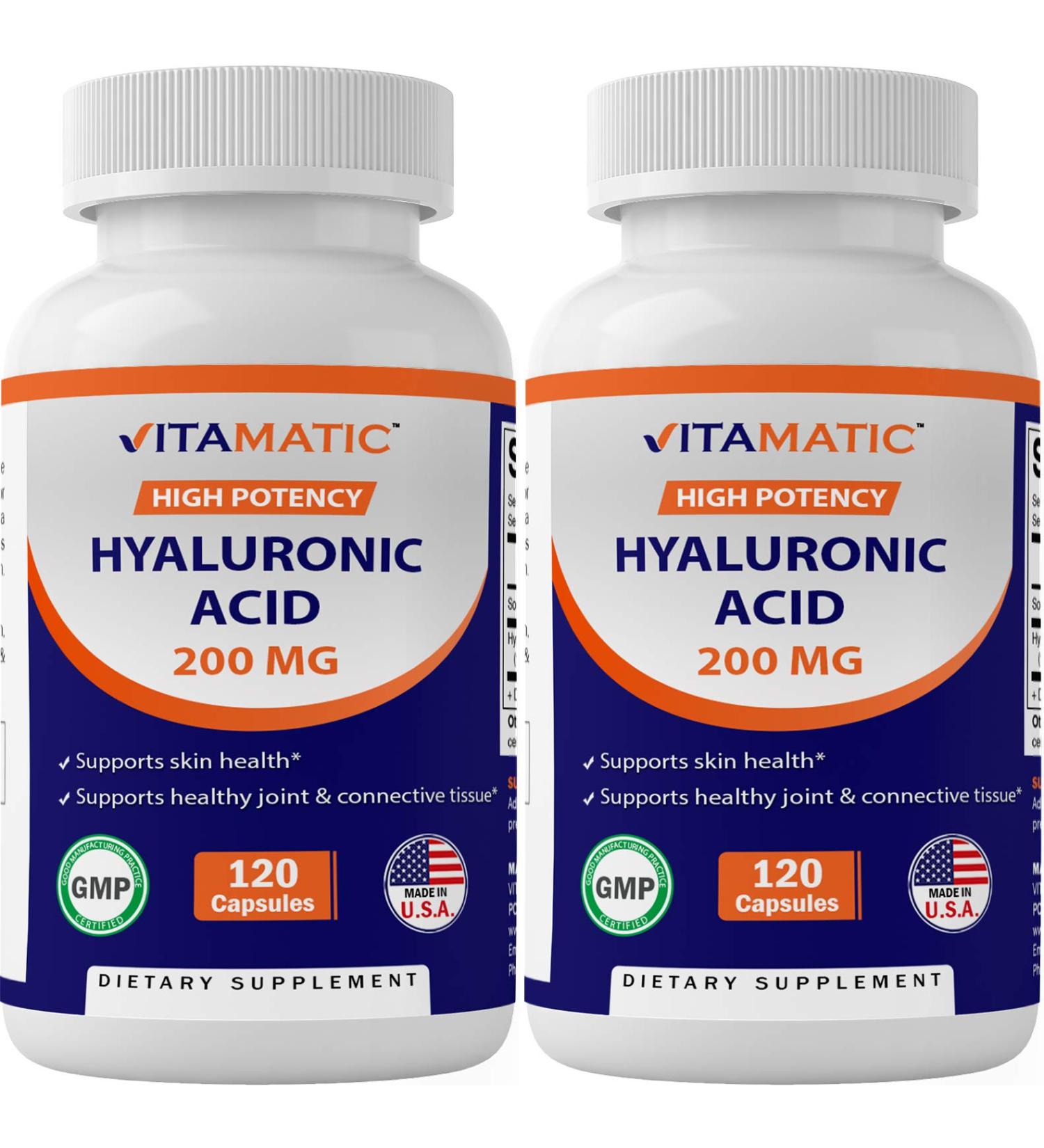 2 Pack Vitamatic Hyaluronic Acid Supplements 200mg for Healthy Joints & Youthful Skin - 240 Capsules - Buy Online on GoSupps.com