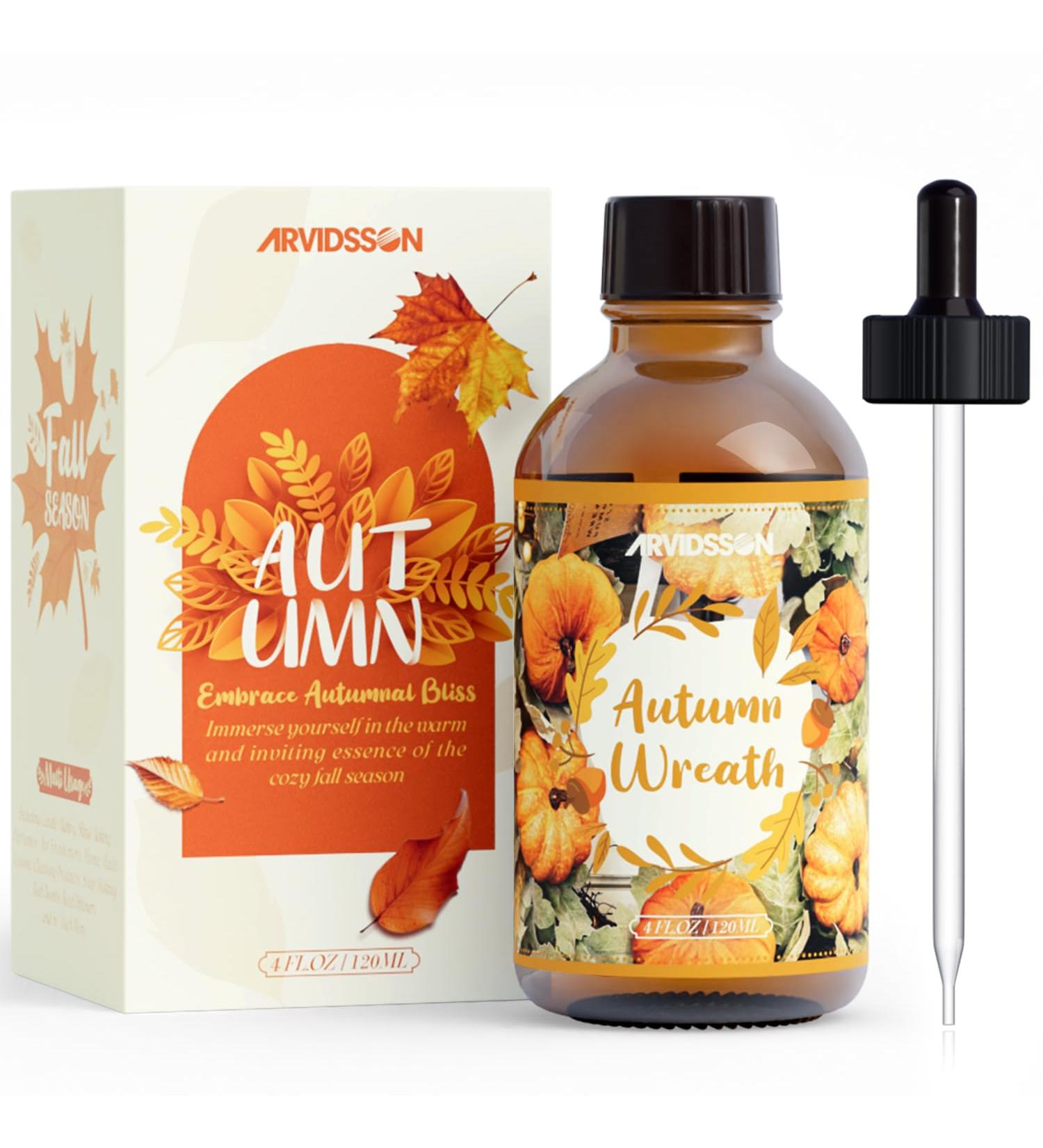 ARVIDSSON Fall Essential Oil - Autumn Wreath Fragrance Oil 4 Fl Oz | Natural Cozy Scent for Diffusers & Candle Making - Buy Online on GoSupps.com