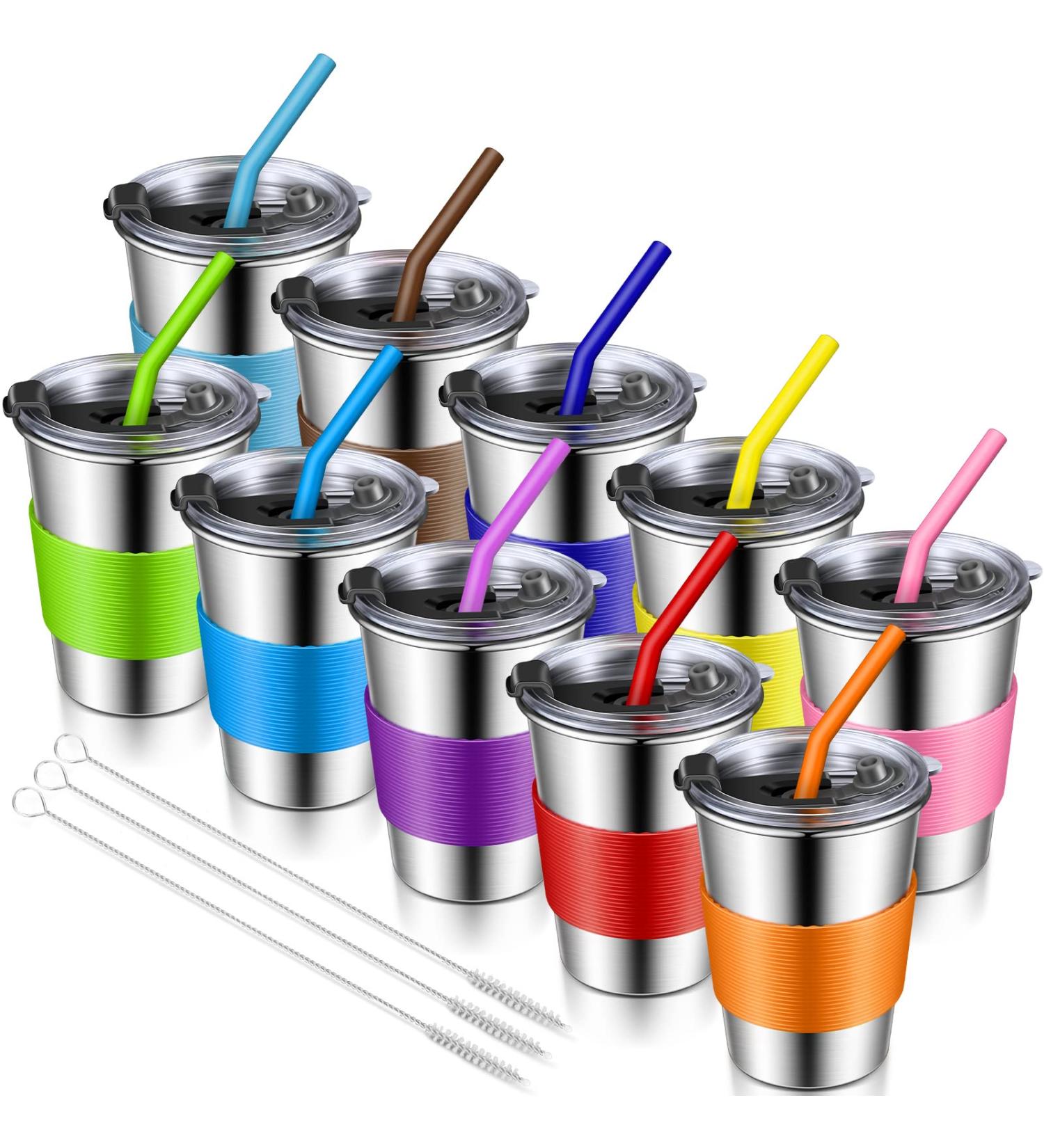 Eccliy 10-Piece Kids Cups Set with Straws and Lids | Stainless Steel Straw Sippy Cup | Spill-Proof Toddler Tumbler | 11.8 oz Metal Drinking Glasses for Children and Adults - Buy Online on GoSupps.com