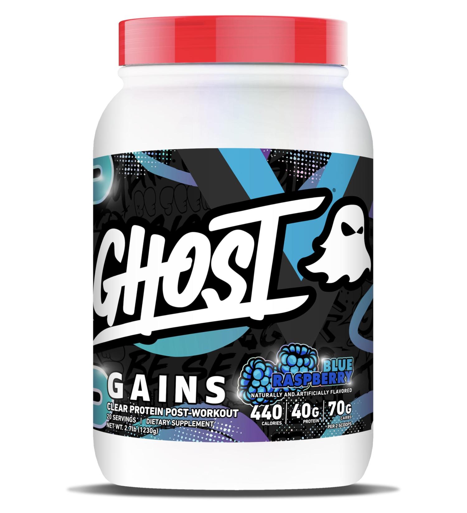 GHOST Clear Gains Mass Gainer Protein Powder - Post-Workout Weight Gainer Mix - 40g of Whey Protein Isolate 440 Calories & 70g Vitargo Carbs - Lean Muscle Building & Recovery - Blue Raspberry - Buy Online on GoSupps.com