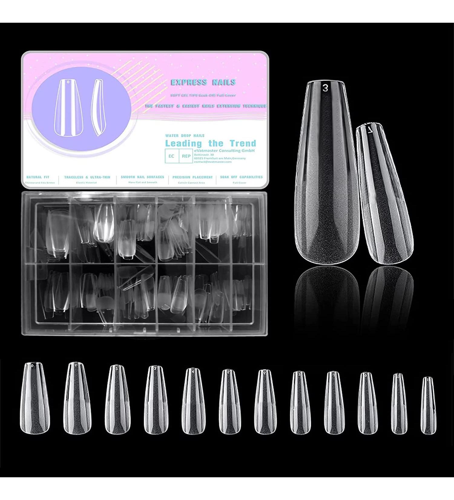 500PC Long Coffin Nail Tips - Ballerina Full Cover Press On Nails | 10 Sizes for DIY Nail Salon - Buy Online on GoSupps.com