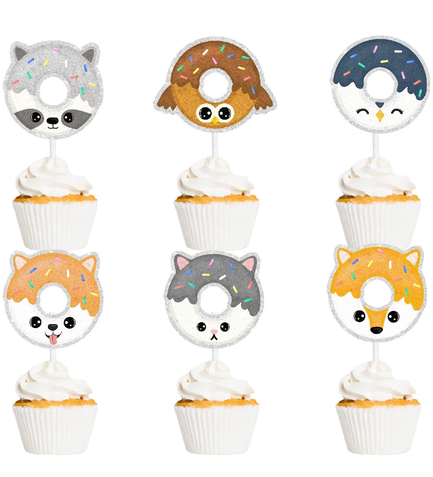 Cute Animal Donut Kids Happy Birthday Cupcake Toppers Set of 18 - This is a donut party baby shower or birthday party cartoon decoration that boys and girls will love - SugarGera - Buy Online on GoSupps.com