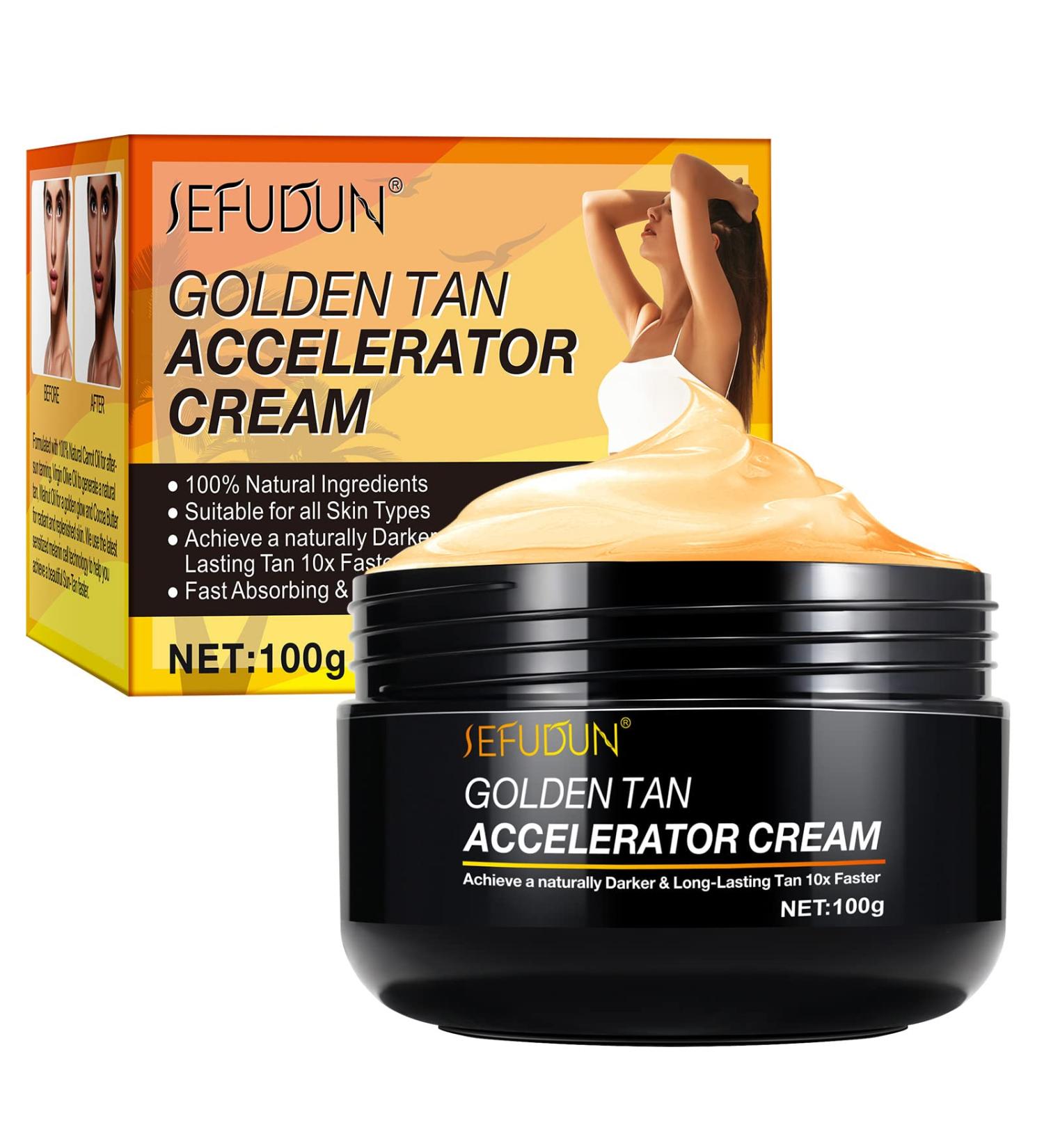 Golden Tan Accelerator Cream Natural Tanning Lotion with Carrot Olive Walnut Cocoa Butter Fast-Absorbing Formula for All Skin Types 100g - Buy Online on GoSupps.com