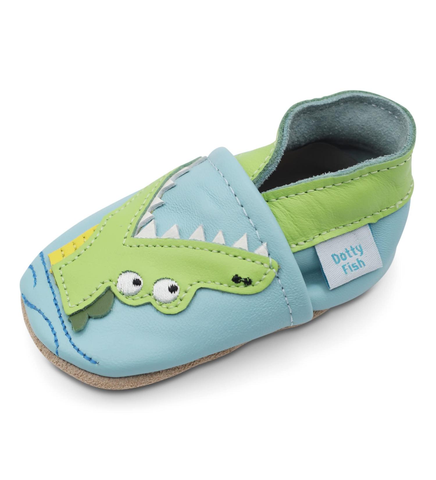 Dotty Fish Soft Leather Baby Shoes for Boys | Non Slip Toddler Shoes with Animal Designs | 0-6 Months - 4-5 Years | Crocodile Design - Buy Online on GoSupps.com
