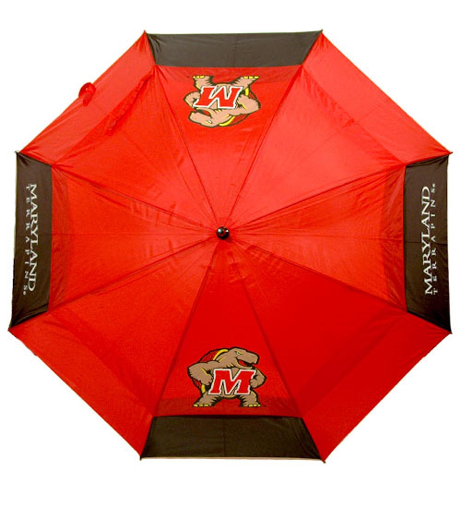 Team Golf Umbrella with Protective Sheath, Double Canopy Wind Protection Design, Auto Open Button Maryland Terrapins