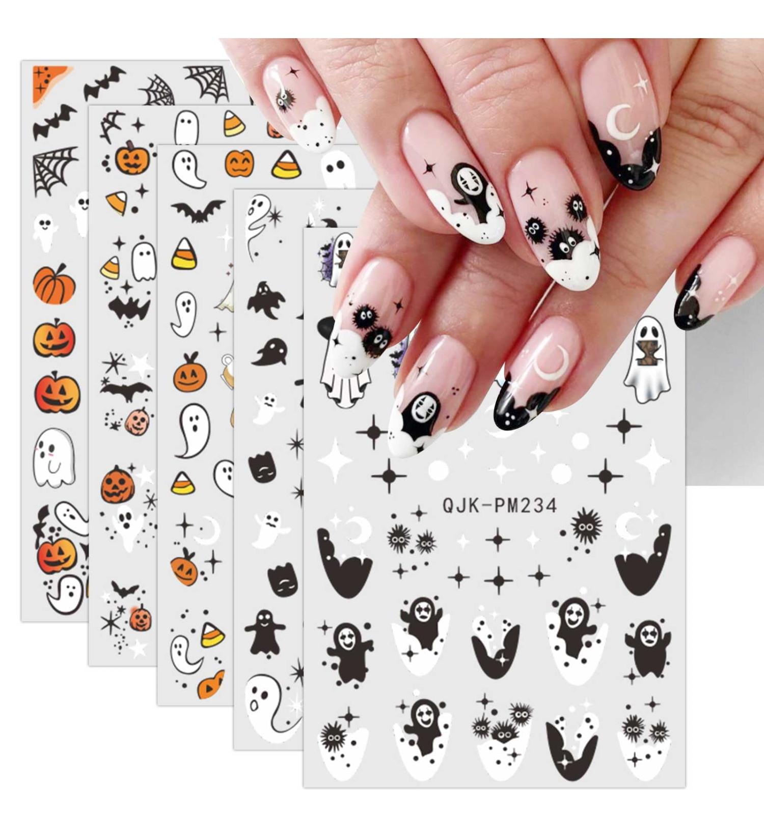 JMEOWIO 9 Sheets Halloween Nail Art Stickers Decals Self-Adhesive Ghost Pumpkin Nail Supplies Nail Art Design Decoration Accessories - Buy Online on GoSupps.com