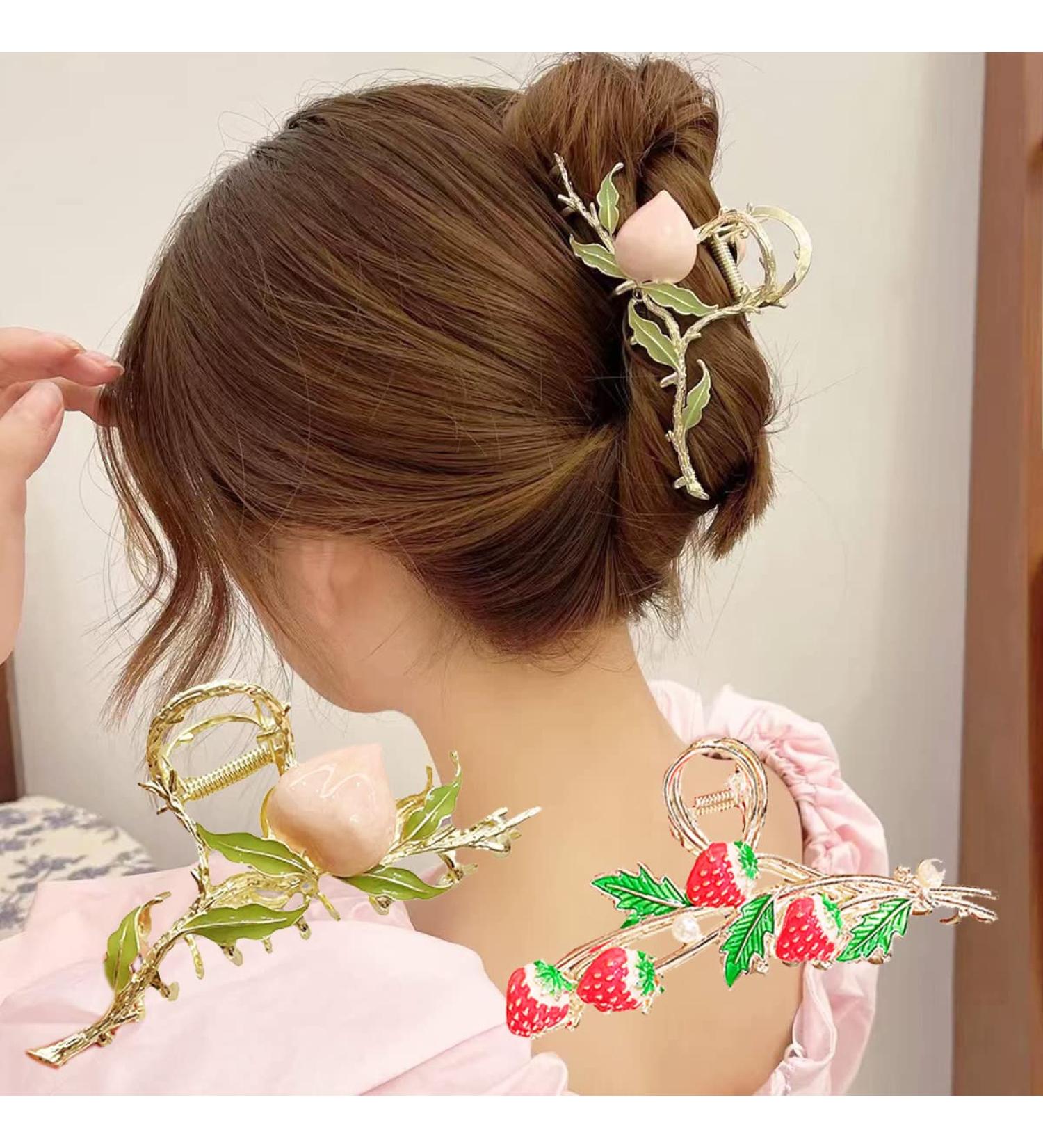 2PCS Cute Strawberry and Peach Metal Hair Claw Clips for Women Girls - Buy Online on GoSupps.com