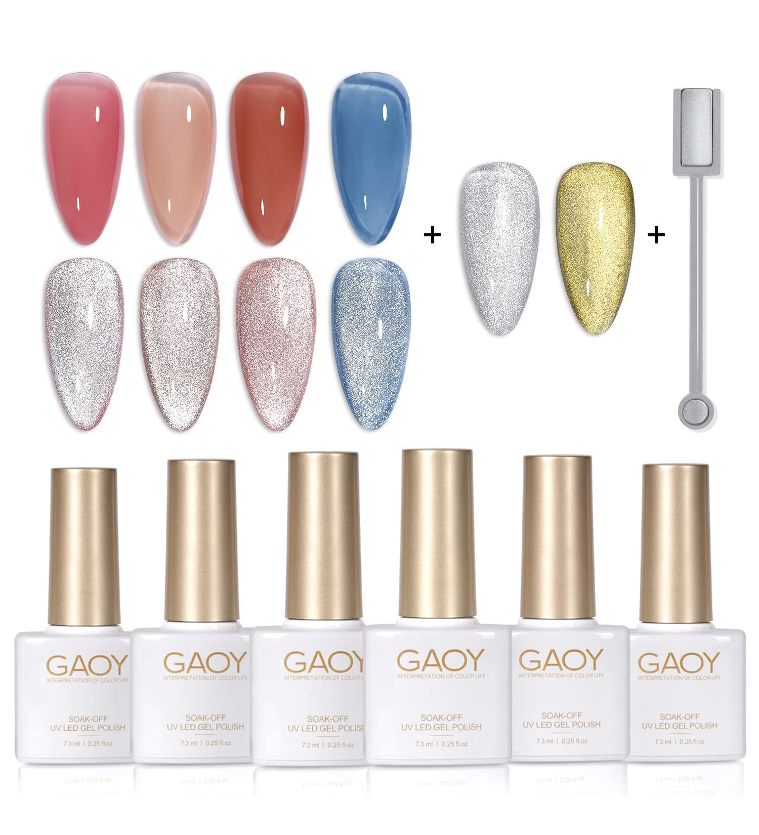 GAOY Jelly Gel Nail Polish Set - Red Pink Nude Blue Glitter Cat Eye Gel with Magnet - Sheer Magic - Buy Online on GoSupps.com