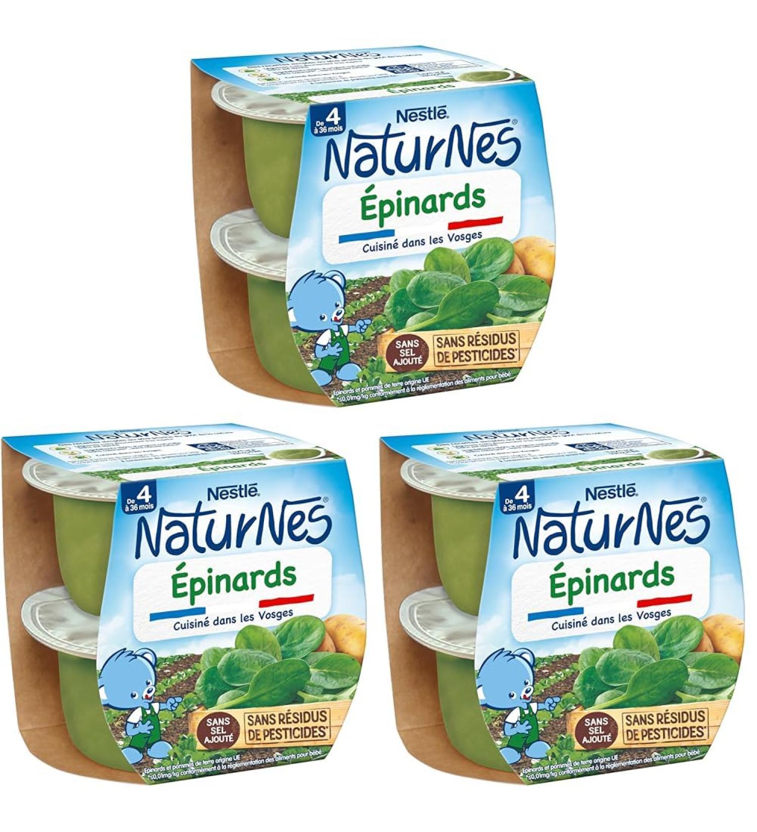 Nestl - NaturNes Pur e Epinards - Pur e de L gumes pour B b 4 Mois+ - Alimentation B b Cuite la Vapeur - Recette Naturelle Sans Sel Ajout - Sans Colorant ni Conservateur - Fabriqu e en France - Buy Online on GoSupps.com