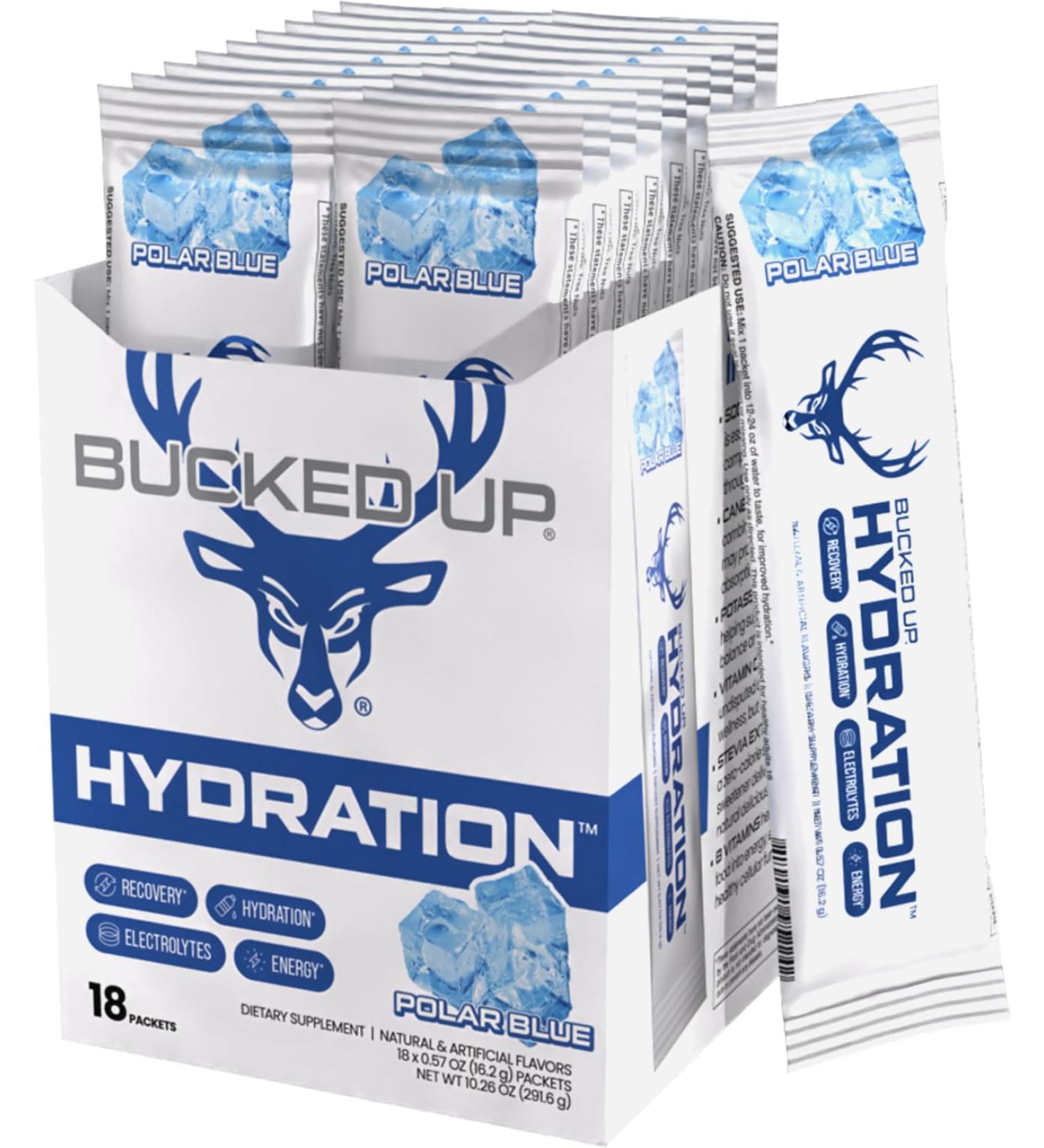 Bucked Up Hydration - Polar Blue | Electrolyte and Hydration Powder Drink Mix | 18 Packs (18 Servings) - Buy Online on GoSupps.com