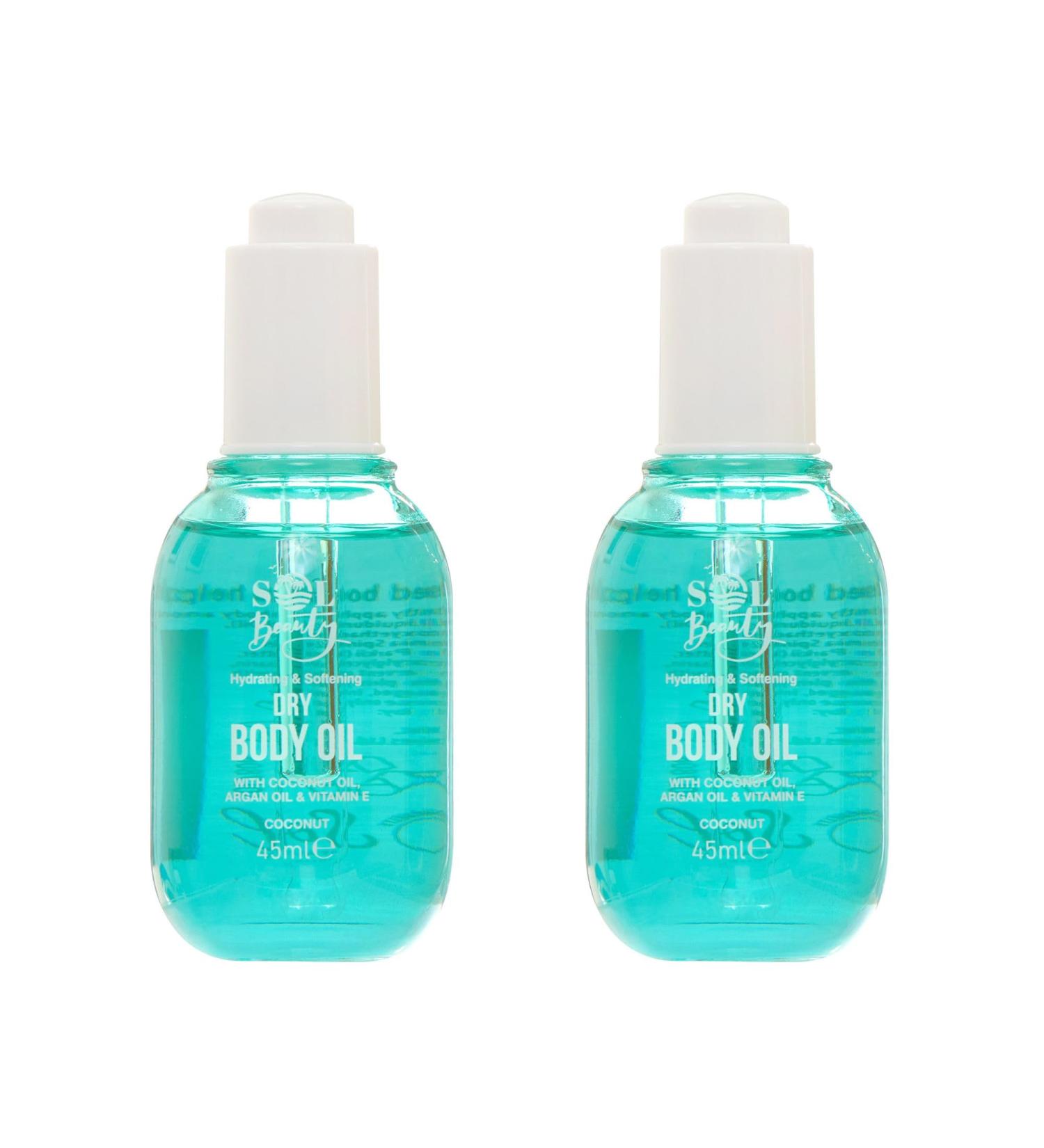 Sol Beauty Coconut Scent Dry Body Oil with Coconut Oil Argan Oil & Vitamin E Helps Smooth and Soften Skin Vegan Friendly Lightweight Moisturizer 2 x 45 ml - Buy Online on GoSupps.com
