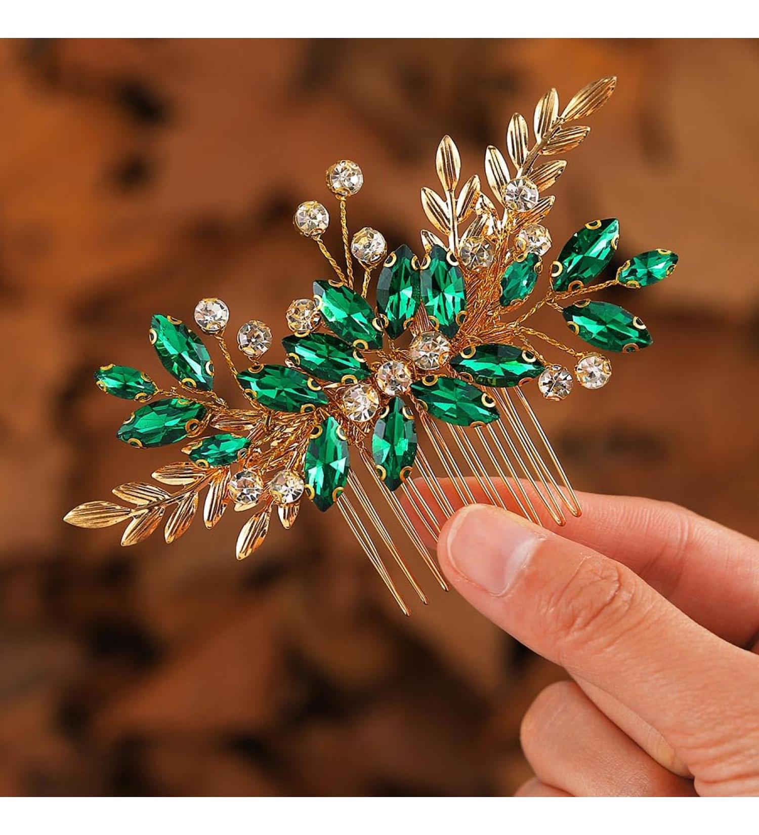Zoestar Leaf Bridal Wedding Hair Comb Gold Rhinestone Headpiece Bridal Crystal Hair Accessories for Women and Girls - Buy Online on GoSupps.com