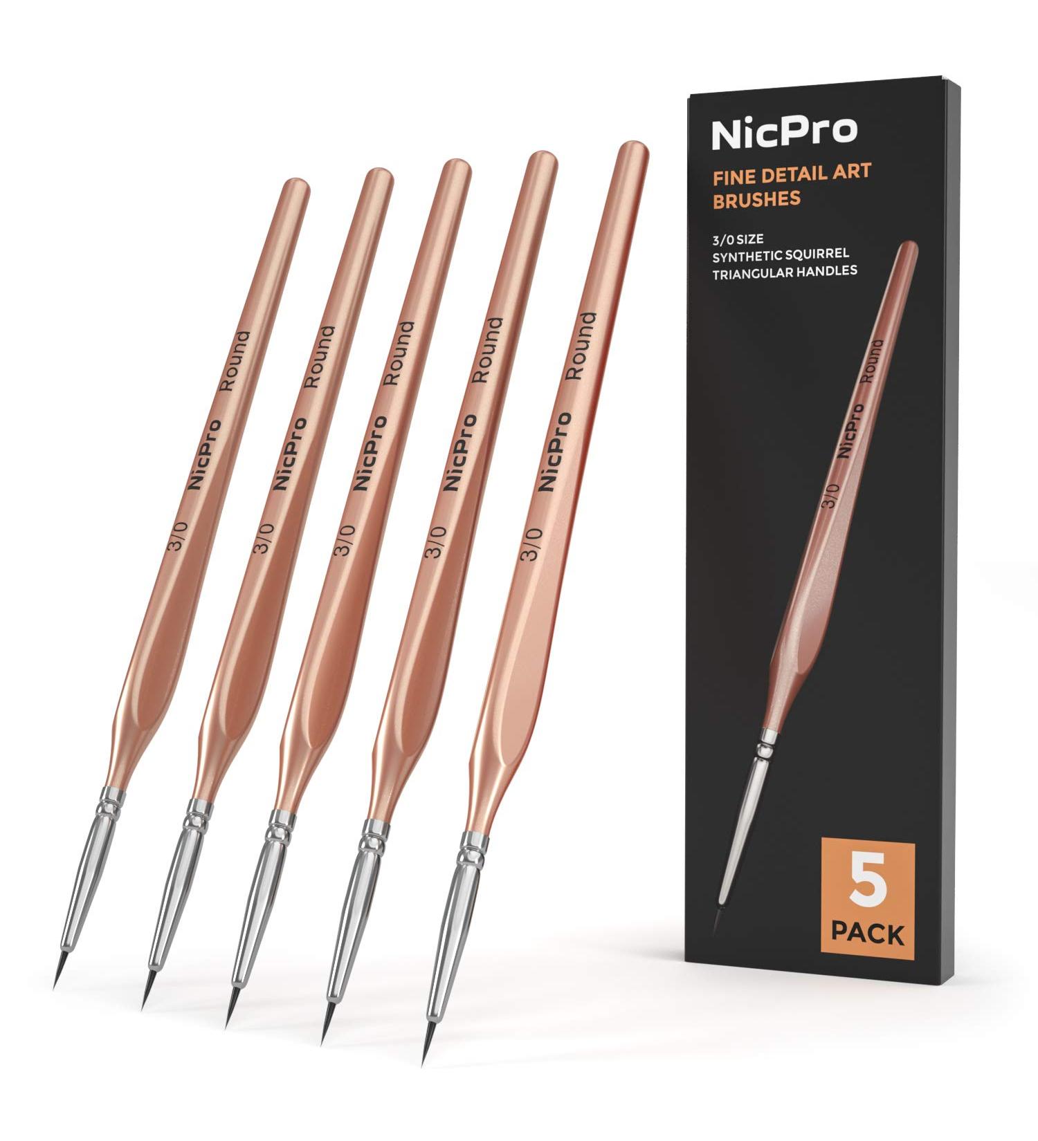Nicpro Detail Paint Brushes 5 PCS Extra Fine Tip 000 - Professional Miniature Painting Set for Watercolor, Oil, Acrylic - Rose Gold - Buy Online on GoSupps.com