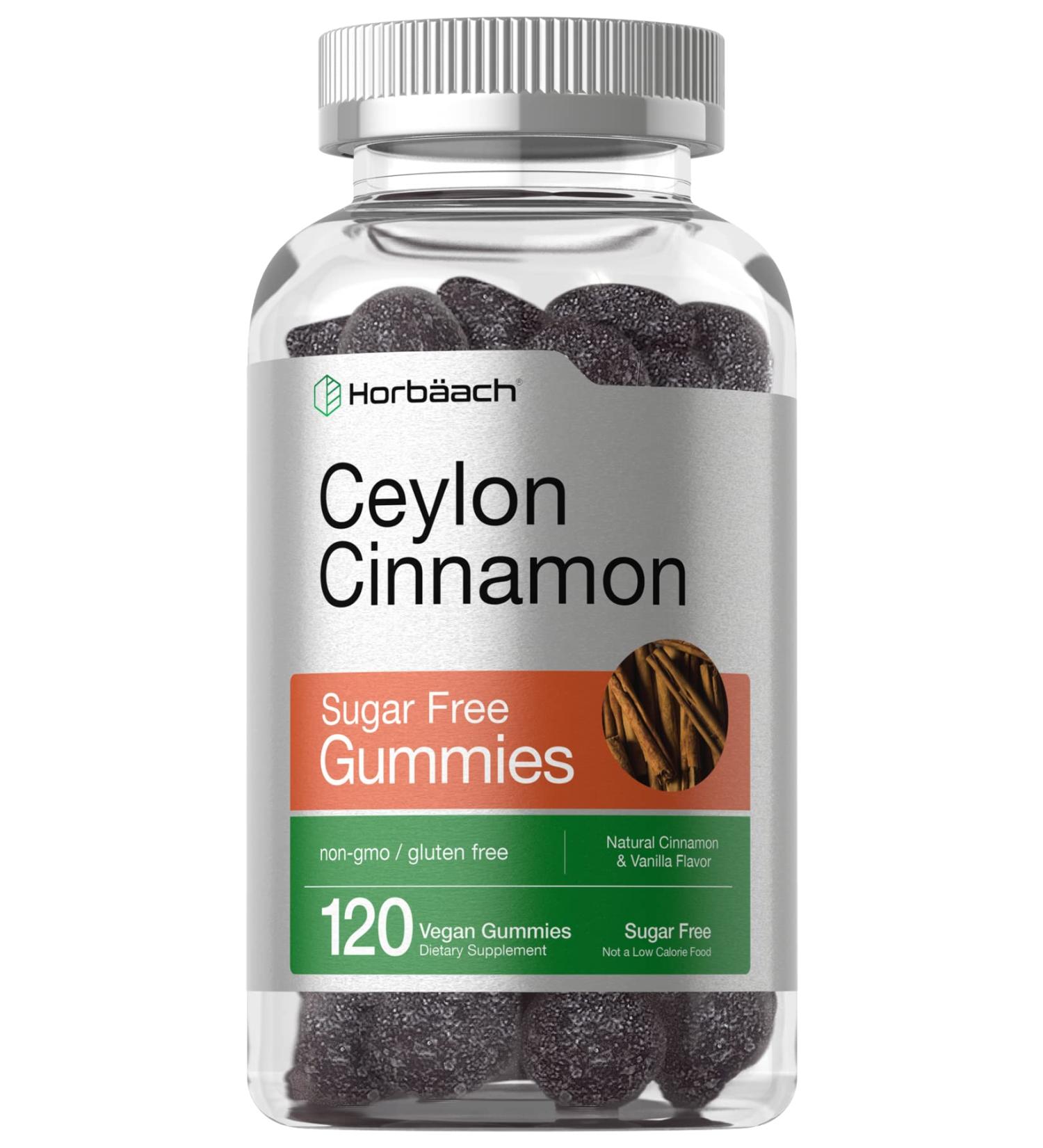 Organic Sugar Free Ceylon Cinnamon Gummies 2000mg | 120 ct | Vegan, Non-GMO, Gluten Free | Natural Cinnamon & Vanilla Flavor | Horbaach - Buy Online on GoSupps.com