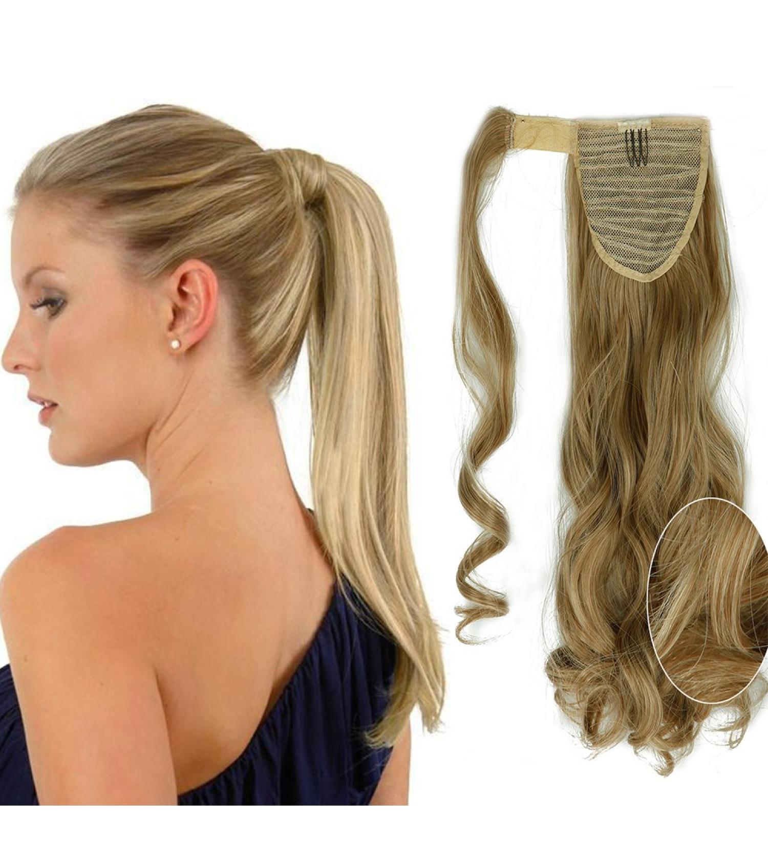 Buy Affordable Light Ash Brown & Bleach Blonde Ponytail Clip-In Hair Extension - Wavy 17 (43cm) - International Shipping Available - Buy Online on GoSupps.com