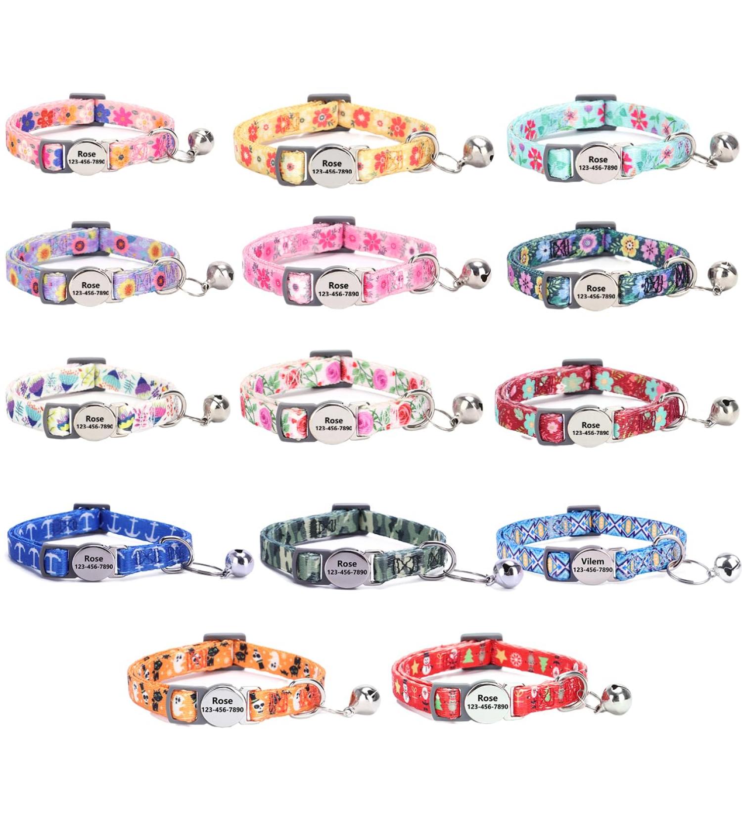 Moonpet Personalized Cat Necklace - Custom Name & Phone Number | Safety Closure & Bell - Blue Green Flower Design - Buy Online on GoSupps.com