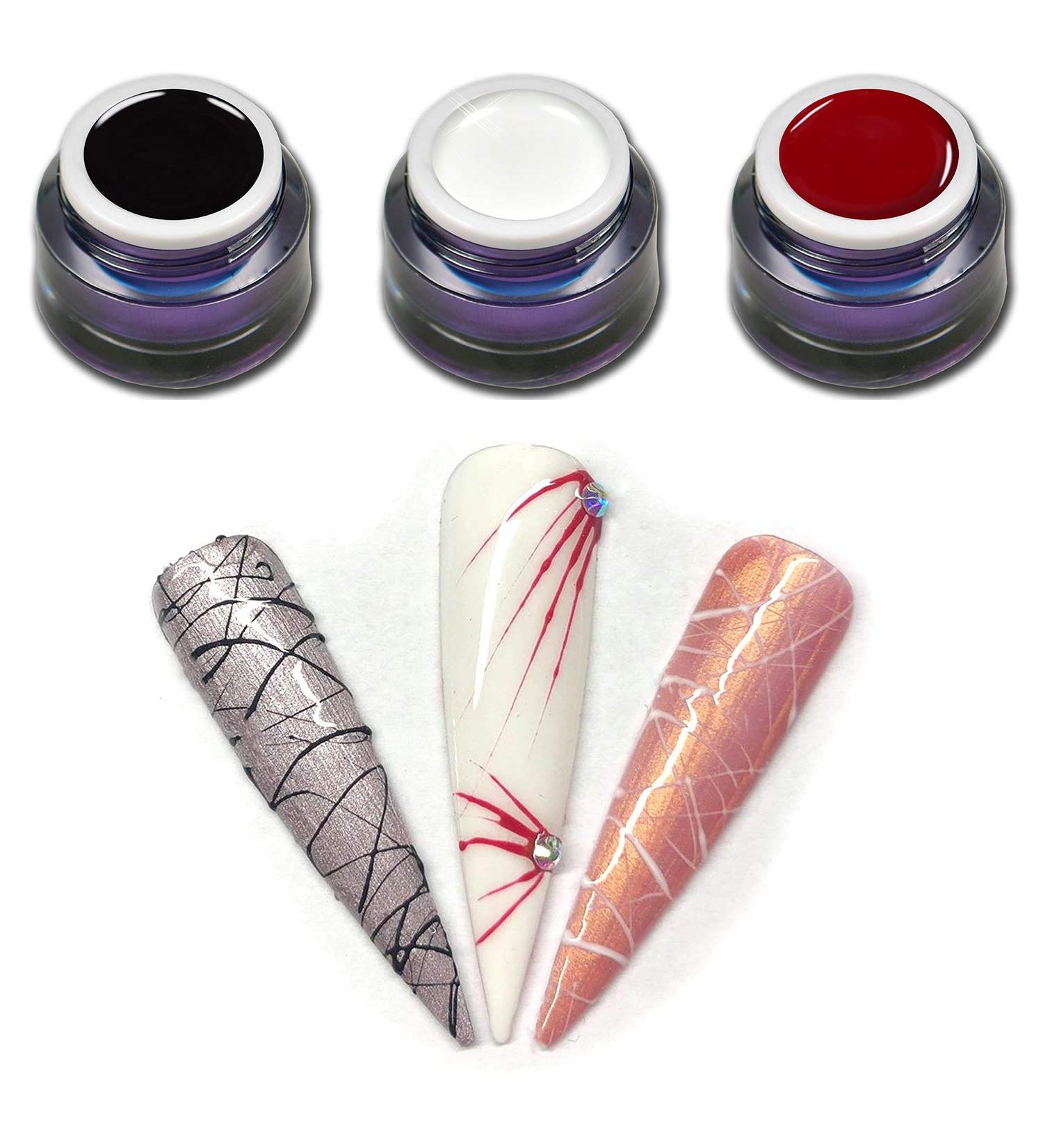 Spider-Line Gel Set - Black White & Red | 3x 5ml Color Gel Pack for Nail Art - International Shipping Available - Buy Online on GoSupps.com