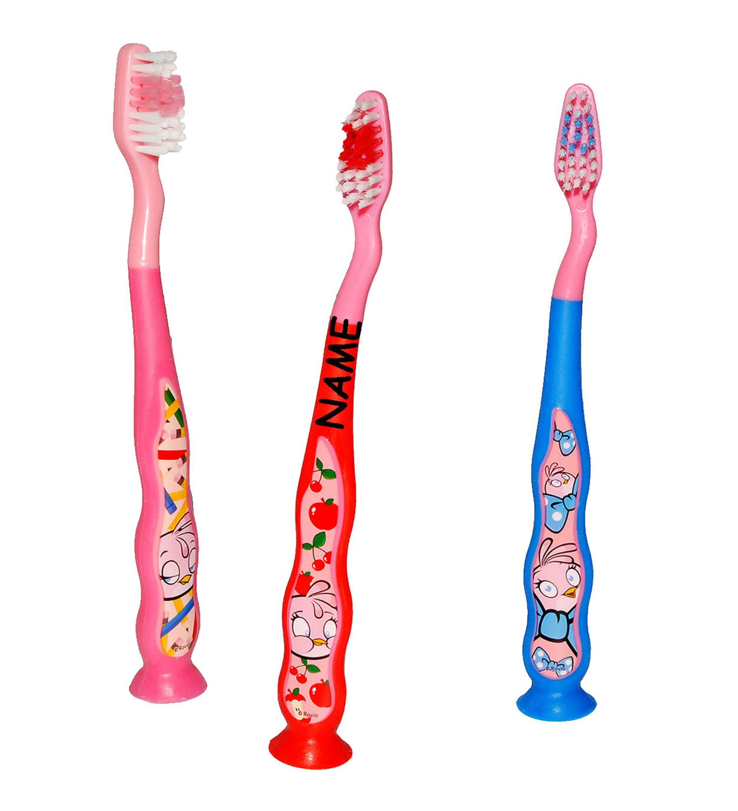 3-Piece Angry Birds Tooth Plaster Set - Colorful Toothbrushes with Suction Cups for Kids & Babies - Customizable Name - High-Quality Bristles - Buy Online on GoSupps.com