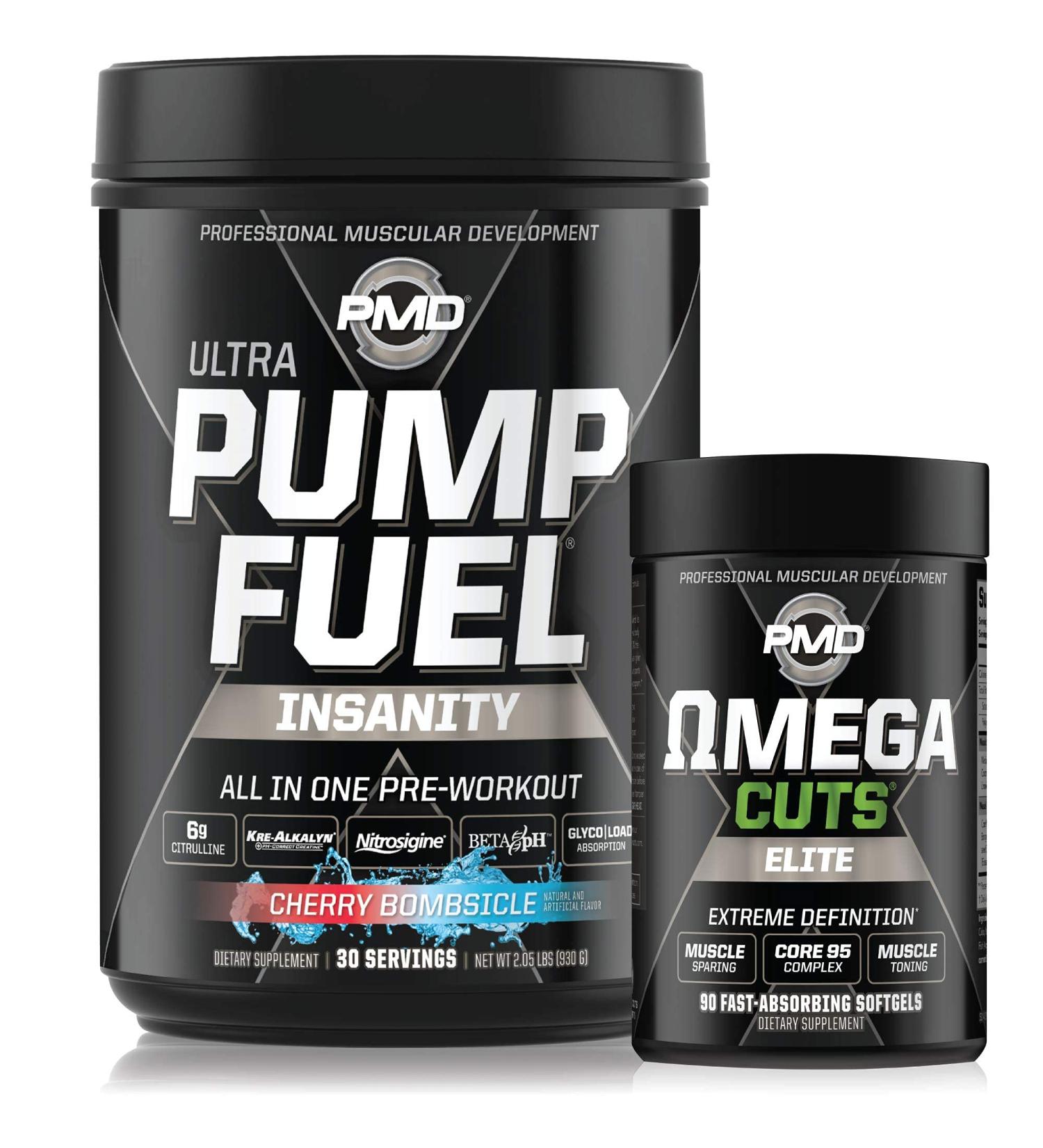 PMD Sports Ultra Pump Fuel Insanity - Pre Workout - Cherry Bombsicle (30 Servings) Sports Omega Cuts Elite Thermogenic Fat Burner (90 Softgels) - Buy Online on GoSupps.com