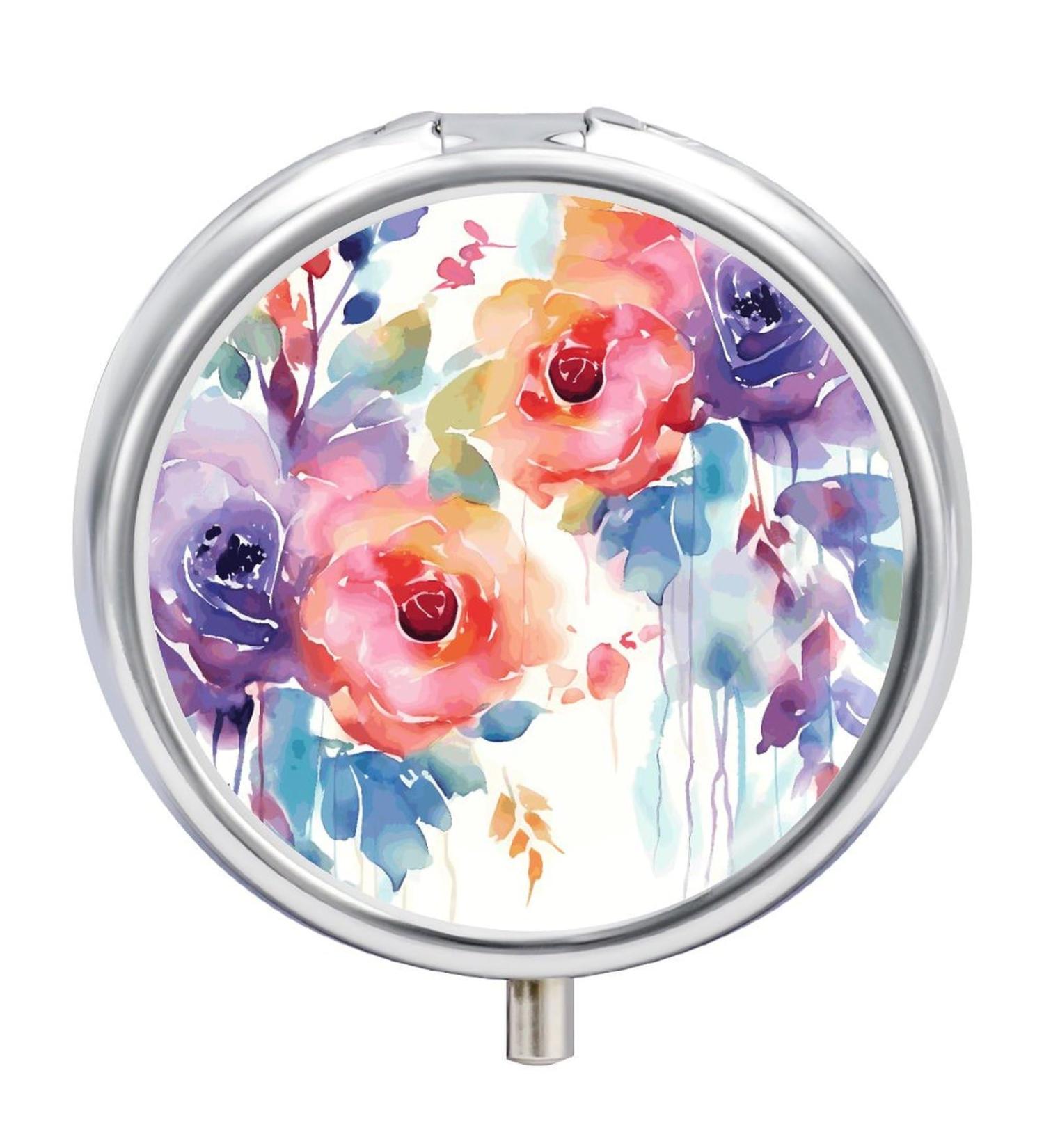 Travel Pill Box Organizer - 3 Compartment Floral Design | Portable Medicine Case for Purse & Pocket - Buy Online on GoSupps.com