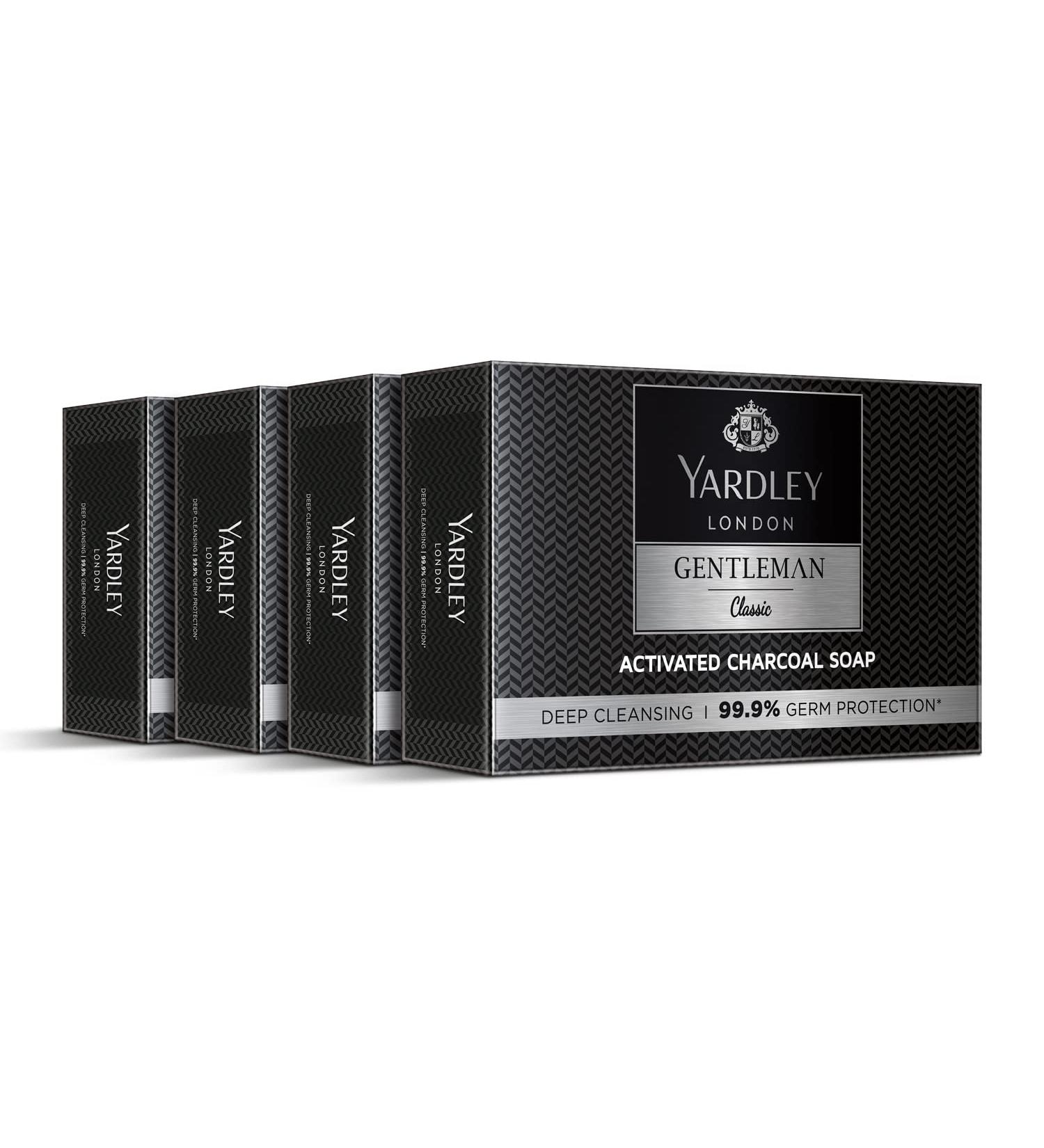 Yardley London Gentleman Classic Activated Charcoal Soap - 99.9% Germ Protection & Deep Cleansing - Pack of 4 (100g Each) - International Shipping Available - Buy Online on GoSupps.com