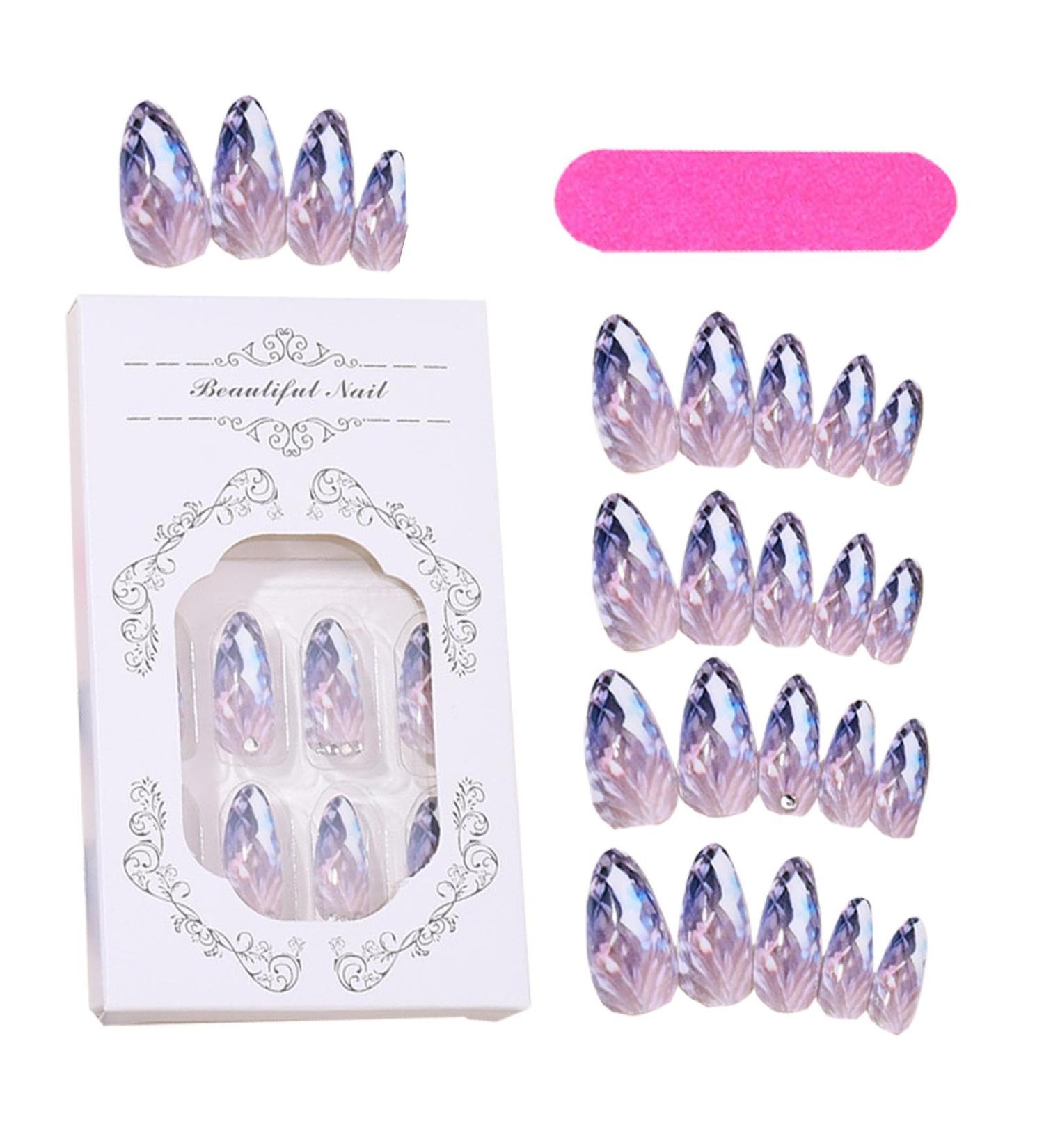 Almond Press on Nails - Medium Stick on Nails Acrylic Fake Nails Rhombus Crystal Full Fake Nail Kit in 12 Sizes for Manicure Enthusiasts Women Girls - Buy Online on GoSupps.com