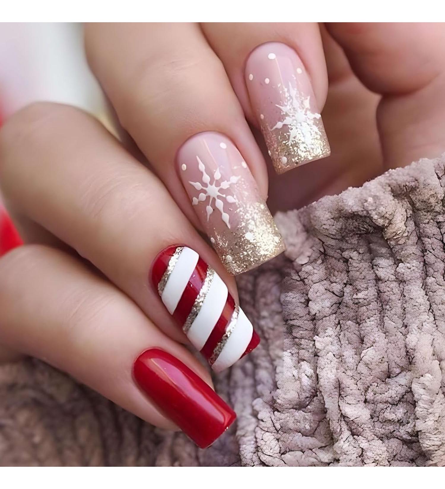 Christmas Snowflake Elk False Nails - Red Long Press On Tips (24pcs) for Women & Girls - Buy Online on GoSupps.com