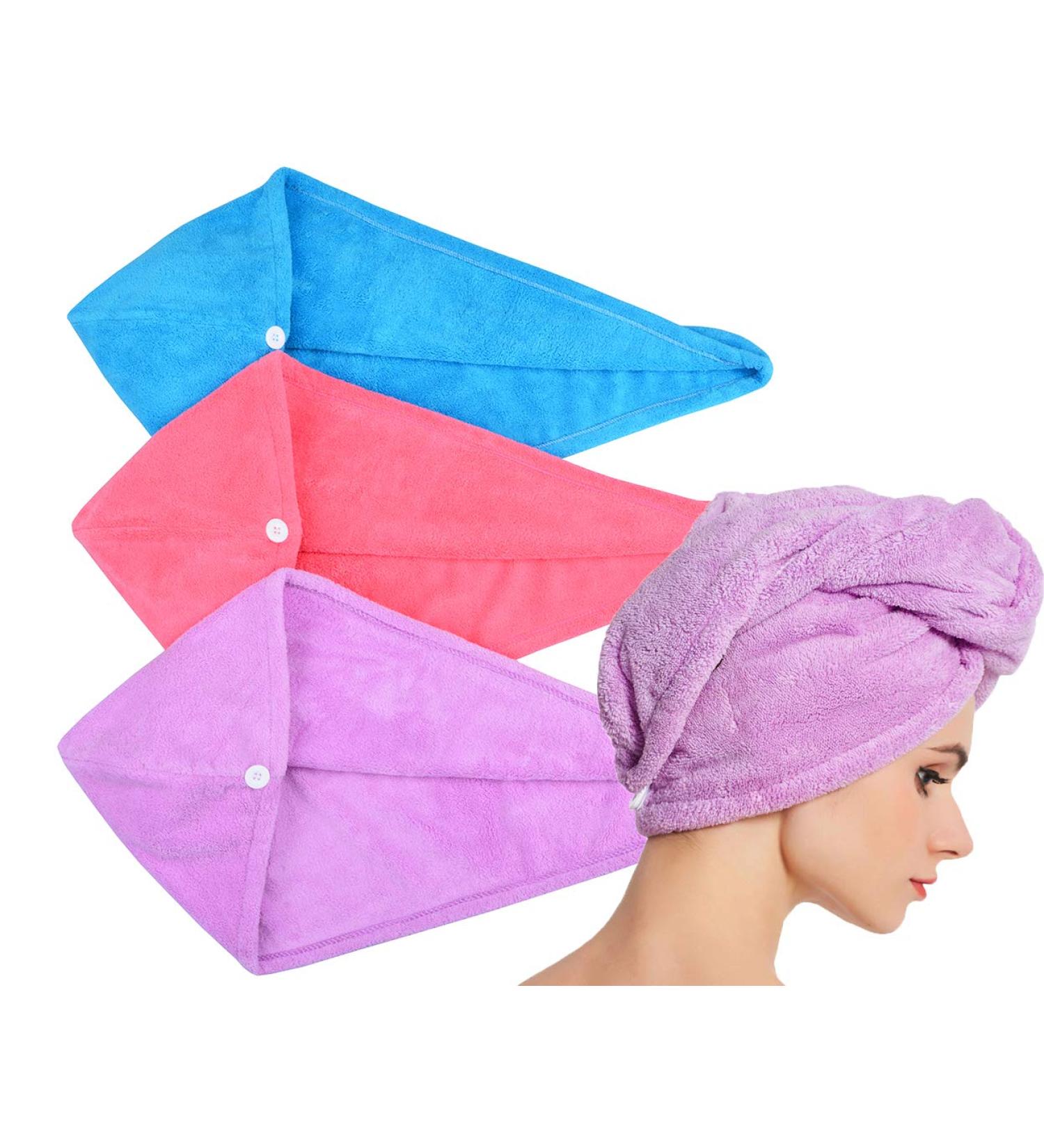 HOPESHINE Women's Hair Towel Twist Turban Wrap 3-Pack - Soft Shower Towels for Drying Hair - Great Gift Idea (Blue/Purple/Rose Red) - Buy Online on GoSupps.com