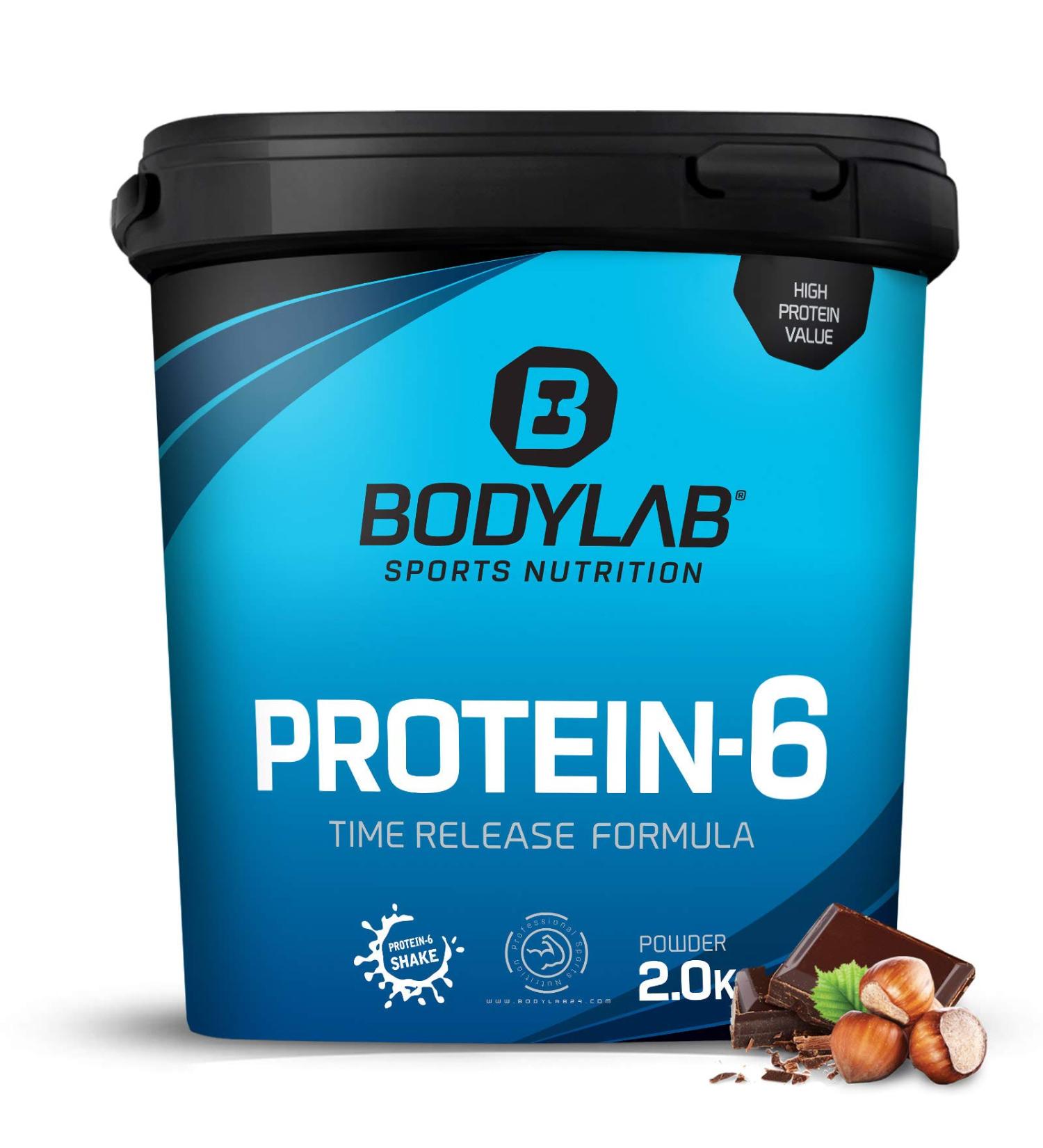 BODYLAB24 Protein-6 Chocolate Hazelnut 2kg - Multi-Component Protein Powder for Muscle Building | 6 High-Quality Sources | Protein Shake (1 Pack) - Buy Online on GoSupps.com