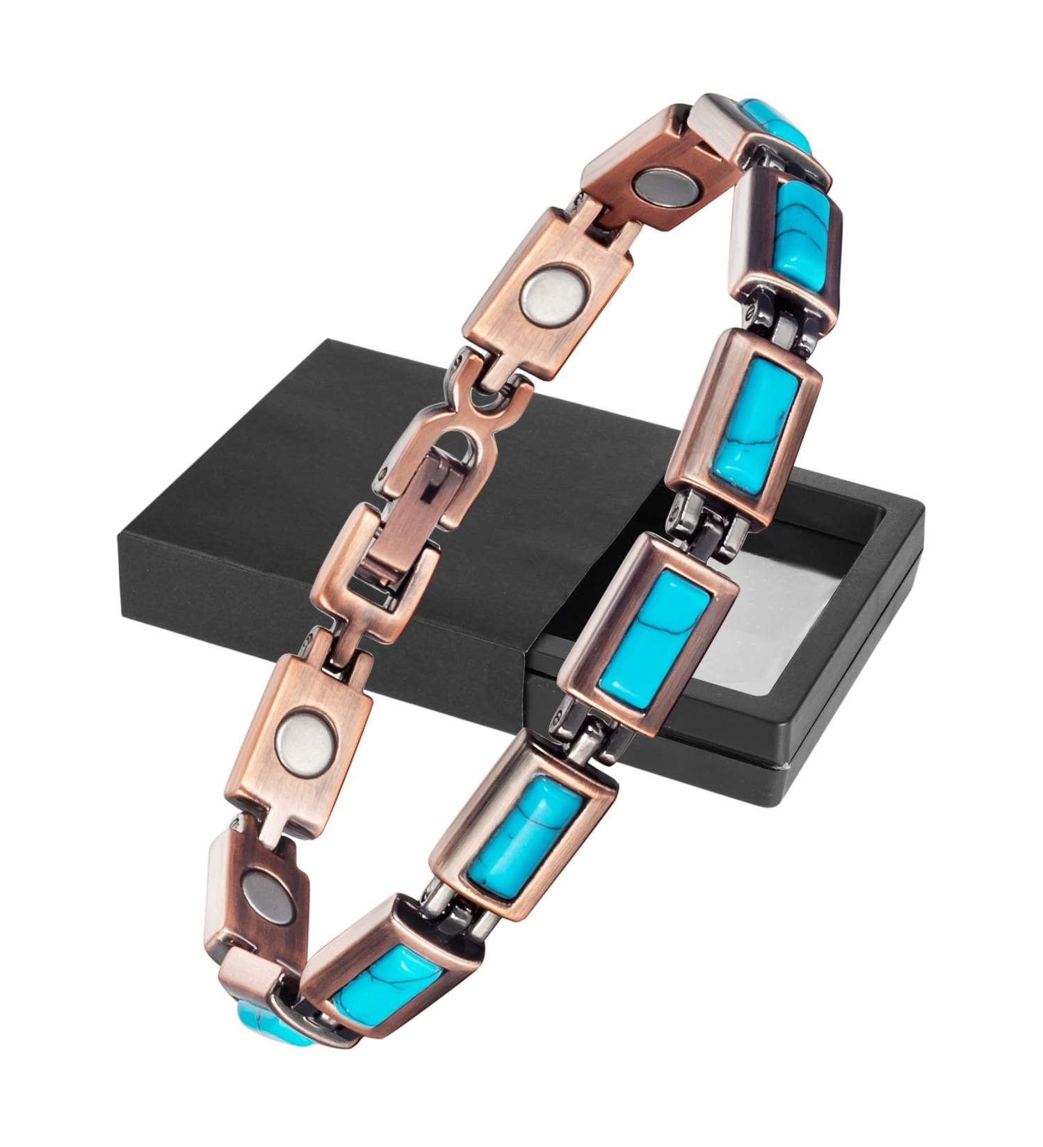 Yinox Women's Vintage Pure Copper Bracelet with 12 Magnetic Tabs - Magnetic Hardship Jewelry for Health & Style - Buy Online on GoSupps.com