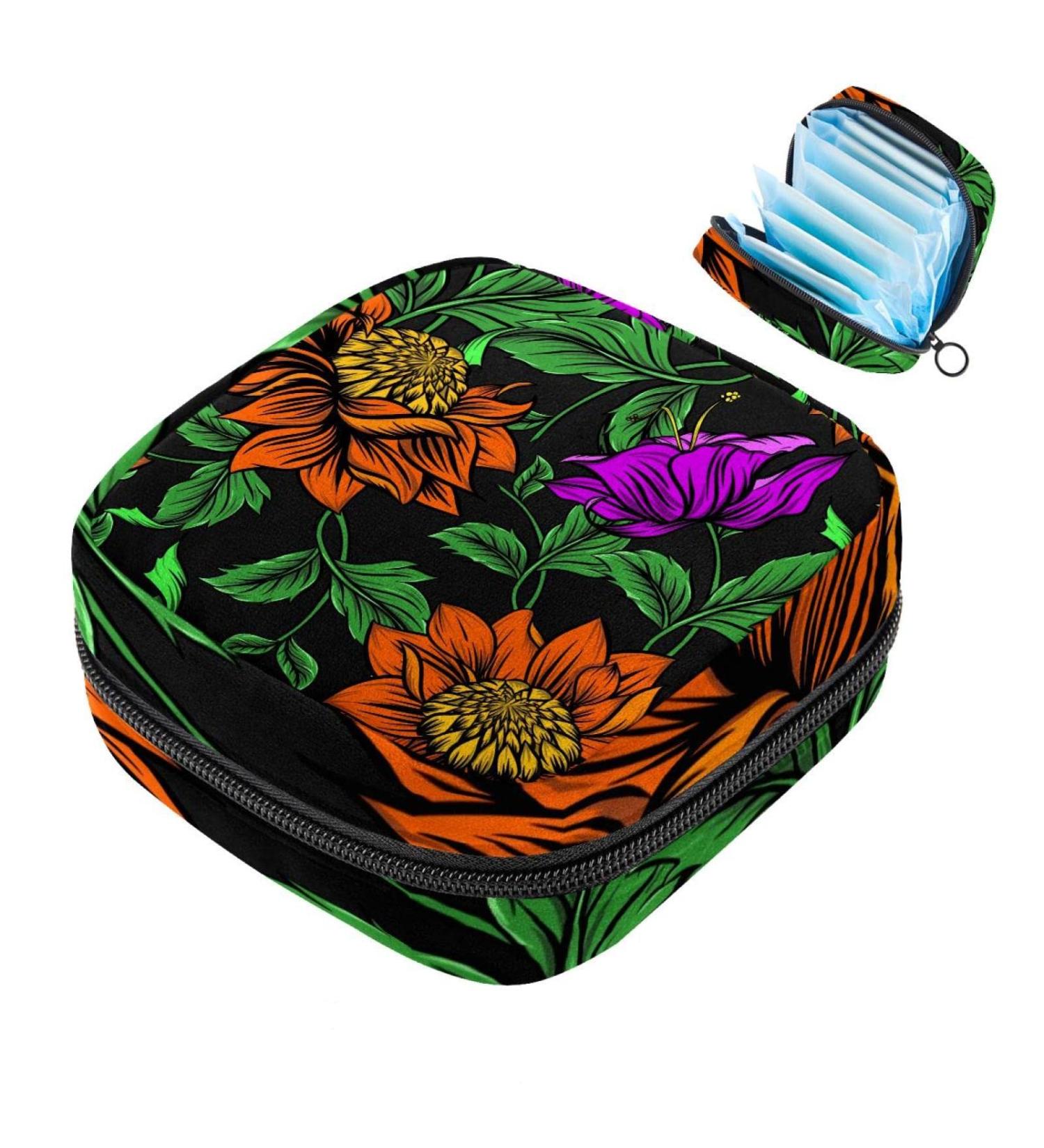 Stylish Women's Napkin Storage Bag - Portable Menstruation Cup Holder with Orange Rose Design | Perfect for First Period Essentials - Buy Online on GoSupps.com