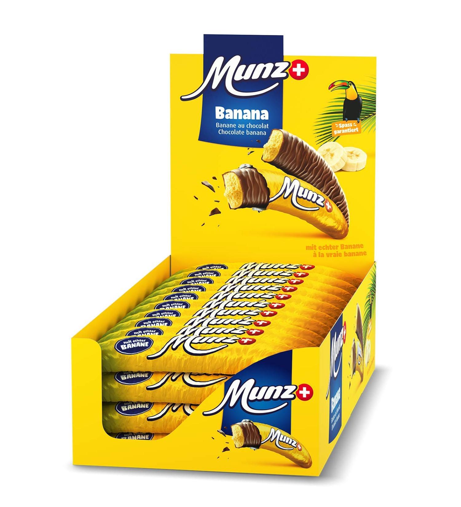 Buy Swiss Munz Chocolate with Real Banana Mark - 40 Pieces (760g) | Palm Fat Free Maestrani Counter Display - Premium Quality Treats - Buy Online on GoSupps.com