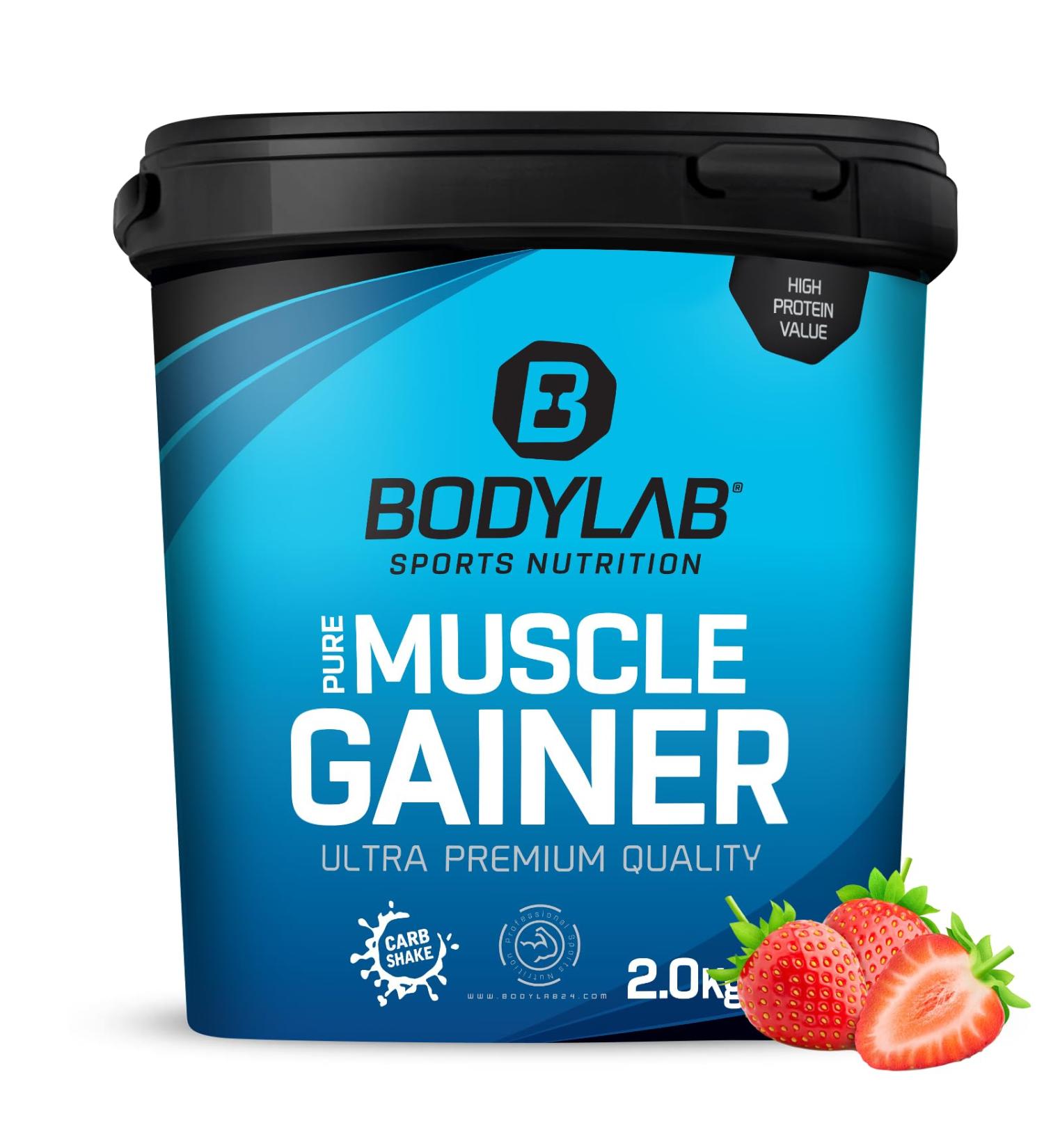 BODYLAB24 Pure Muscle Gainer Strawberry 2000g | 40g Protein 33g Natural Carbs Creatine Enriched | Best Weight Gainer Shake for Mass Growth - Buy Online on GoSupps.com