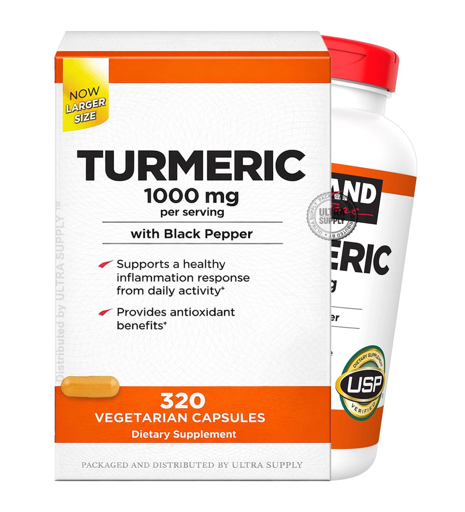 Kirk Lands Signatures Turmeric and Black Pepper Extract Capsules 320 Count Vegetarian Capsules