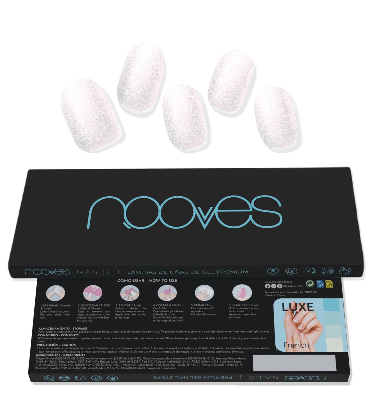 NOOVES NOOVES - Pearl White Nail Gel Sheets | Premium Semi-Cured Stickers & Stickers | Includes File & Orange Stick | Vegan