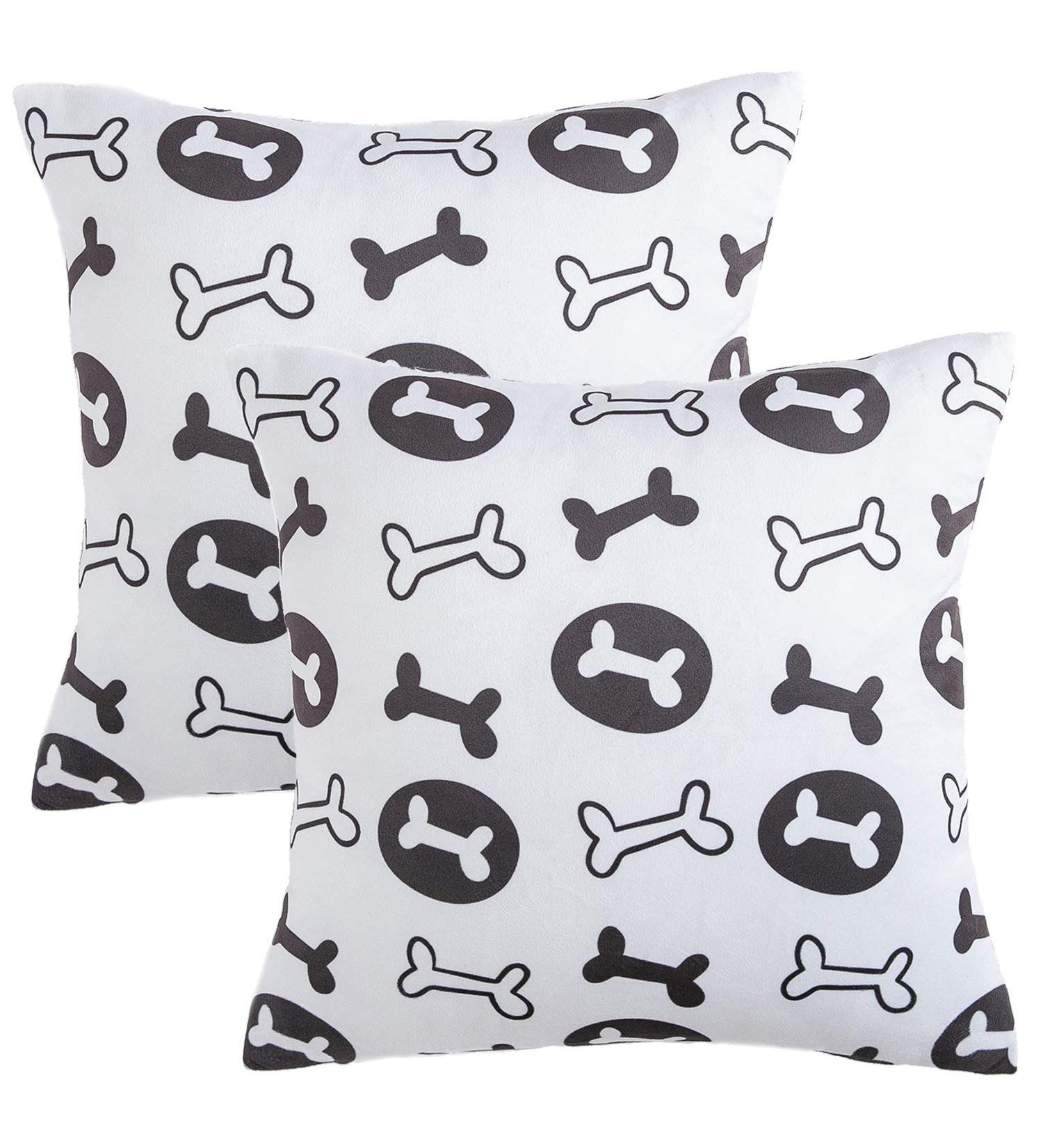 FreAire G Gabrielmodu Dog Bones Print Decorative Pillow Covers - Set of 2, White and Black - Buy Online on GoSupps.com