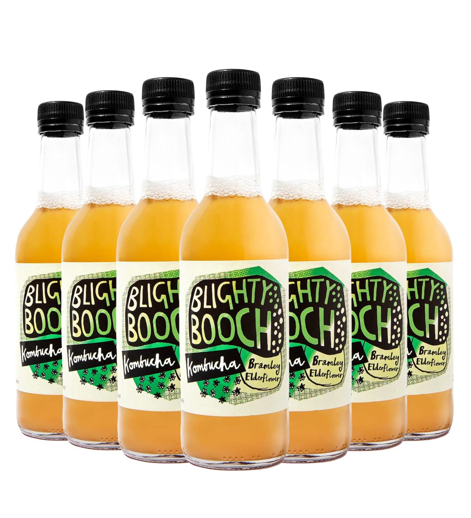 Blighty Booch Kombucha Bottled Tea Drink - 12 x Bramley Elderflower Flavour - Naturally Sparkling Fermented Unpasteurised Live Culture - Vegan Organic Gluten Free Apple - Buy Online on GoSupps.com