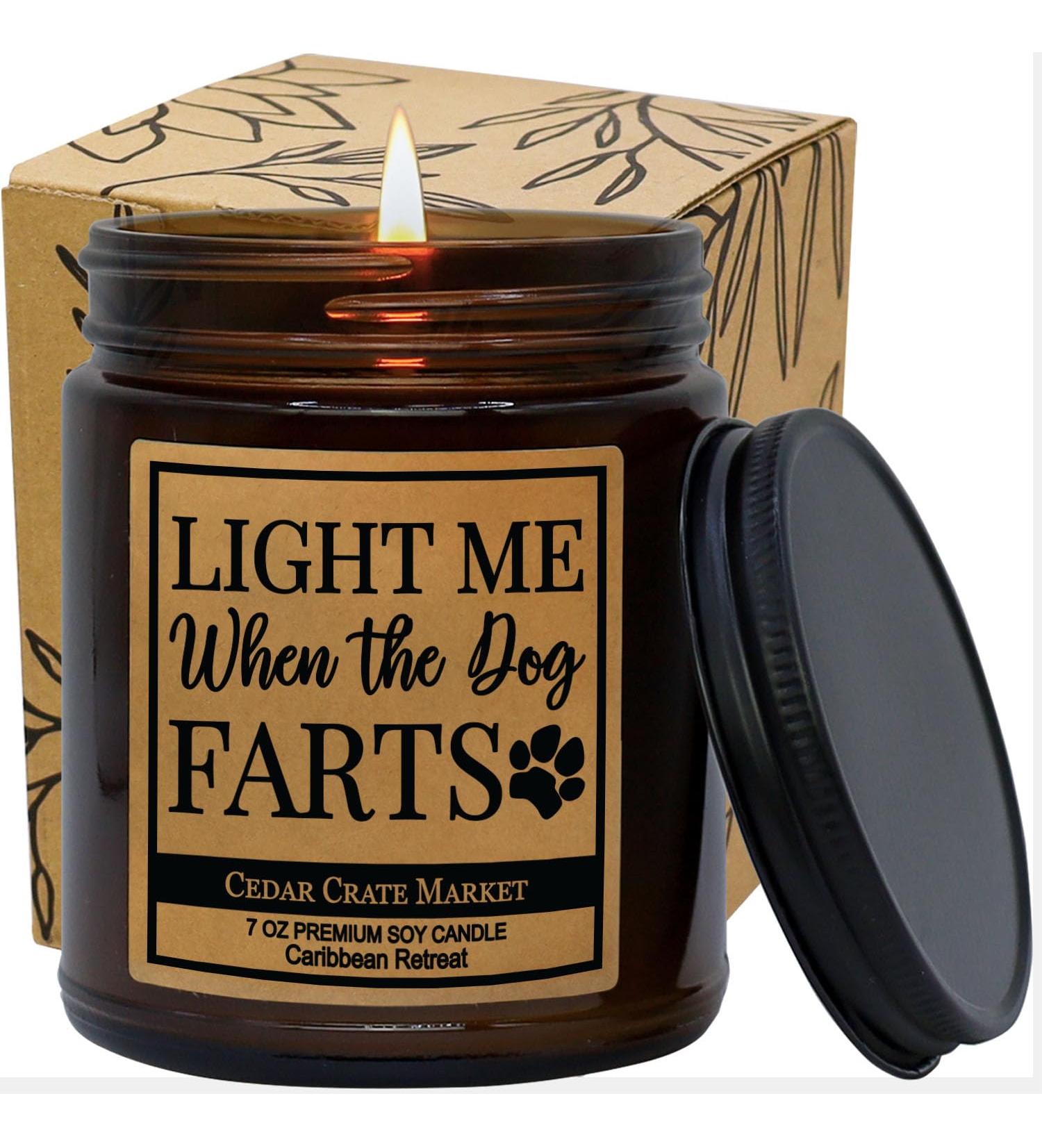 Gifts for Dog Lovers - Funny Dog Dad Candle | Light Me When The Dog Farts | Orange Patchouli Scent | Cedar Crate Market - Made in the USA - Buy Online on GoSupps.com