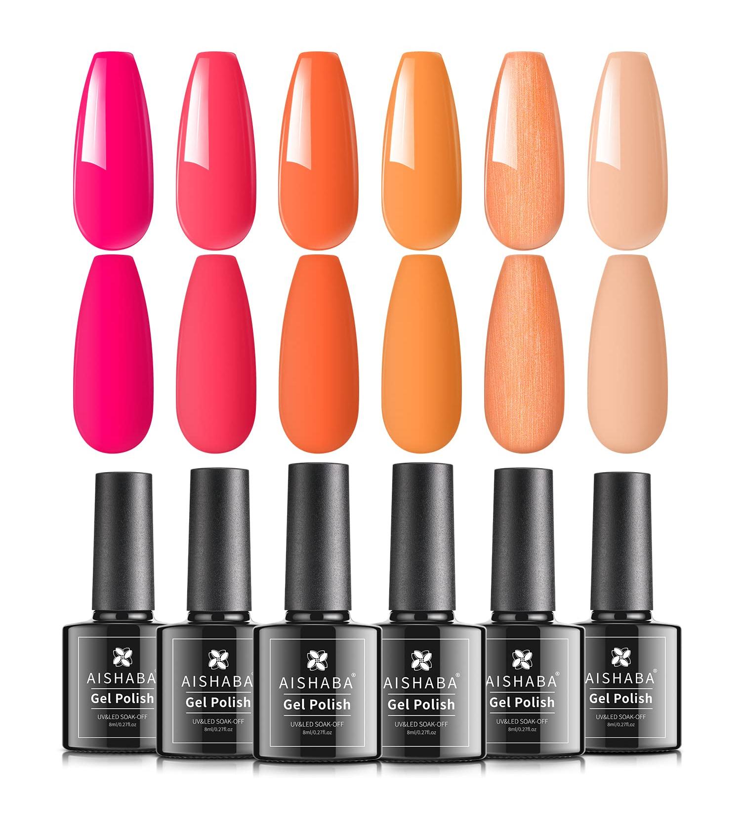 Aishaba Red Orange Gel Nail Polish Set - 6 Colors 8ml Nude & Pink Gel Polish for Spring/Summer | UV LED Soak Off Manicure Kit - Buy Online on GoSupps.com