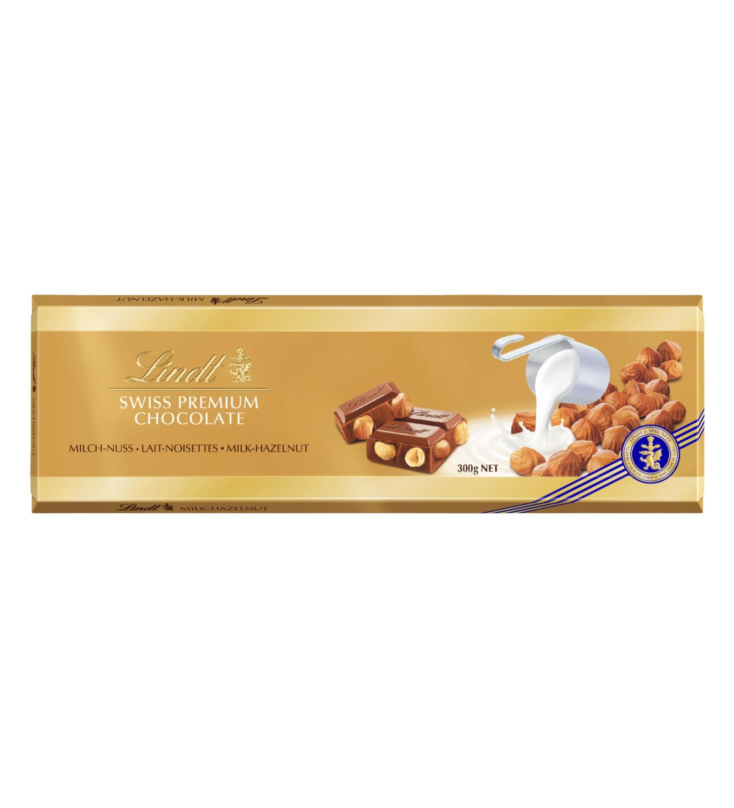 Lindt - SWISS PREMIUM CHOCOLATE Bar - Milk Chocolate with Hazelnuts 300g - Buy Online on GoSupps.com