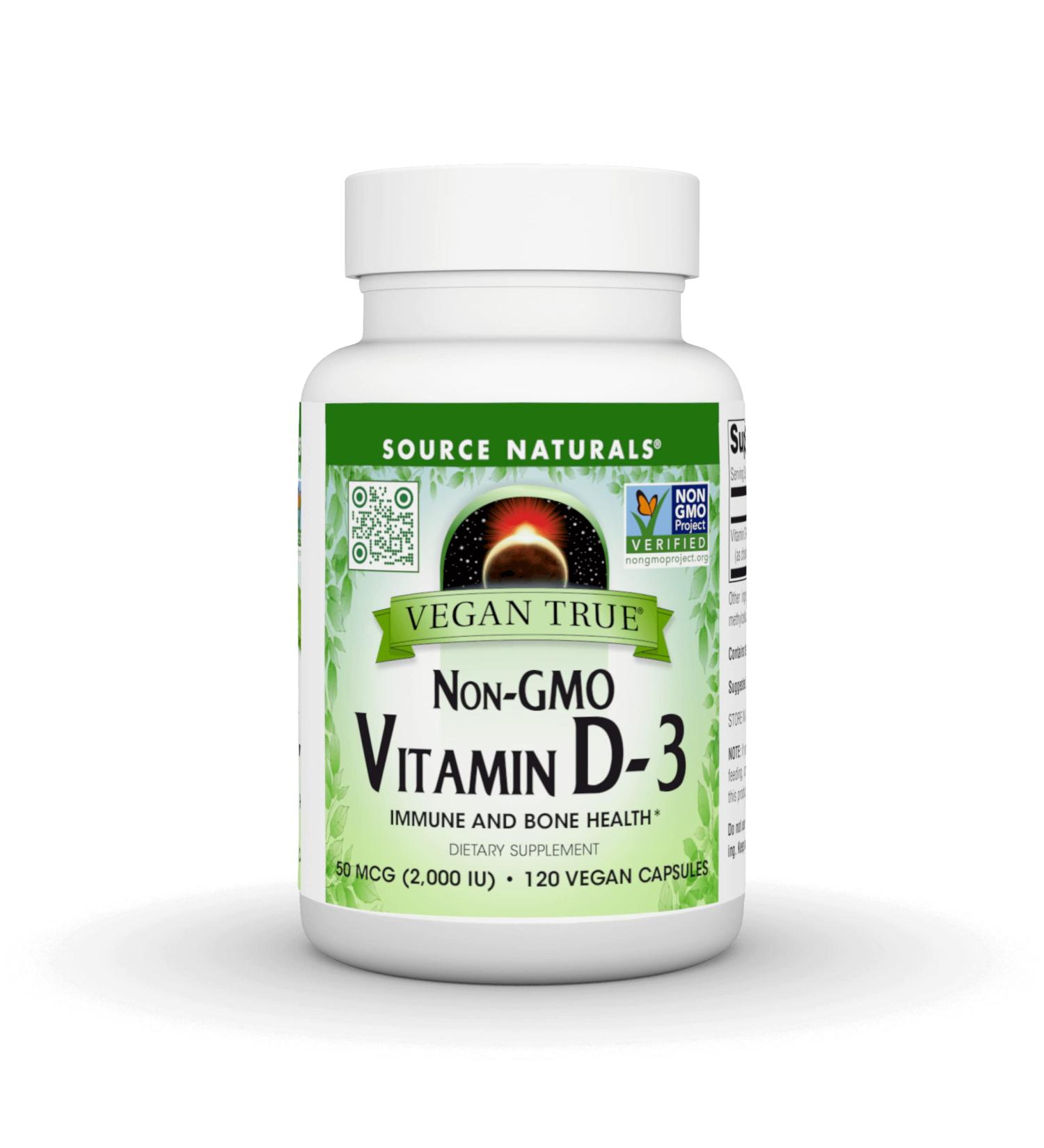 Source Naturals Vegan True Non-GMO Vitamin D-3 Dietary Supplement for Immune and Bone Health* 2 000 IU - 90 Capsules 90 Count (Pack of 1) - Buy Online on GoSupps.com