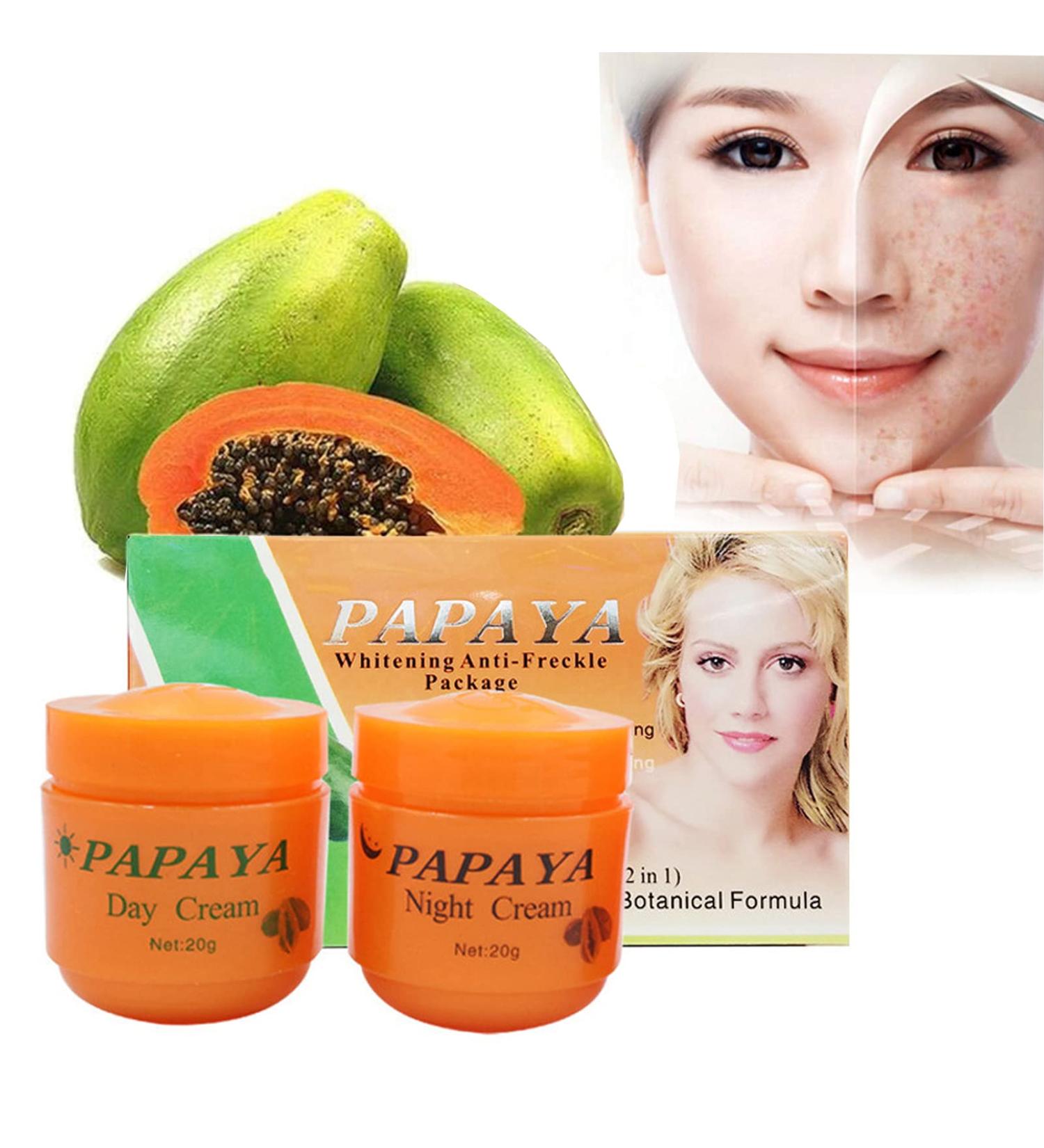HZXY 2Pcs Papaya Day Cream and Night Cream Long-Lasting Moisturizing Fade Freckles Fade Pigment Face Whitening Essence - Buy Online on GoSupps.com