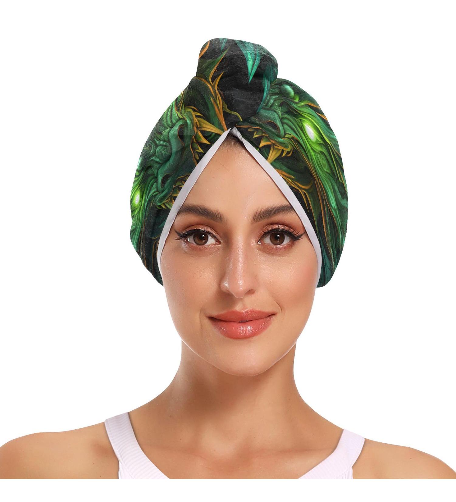 Buy Green Angry Dragon Hair Towel 2 Pack | Super Absorbent Quick Dry Hair Turbans for Women & Girls - International Shipping Available - Buy Online on GoSupps.com