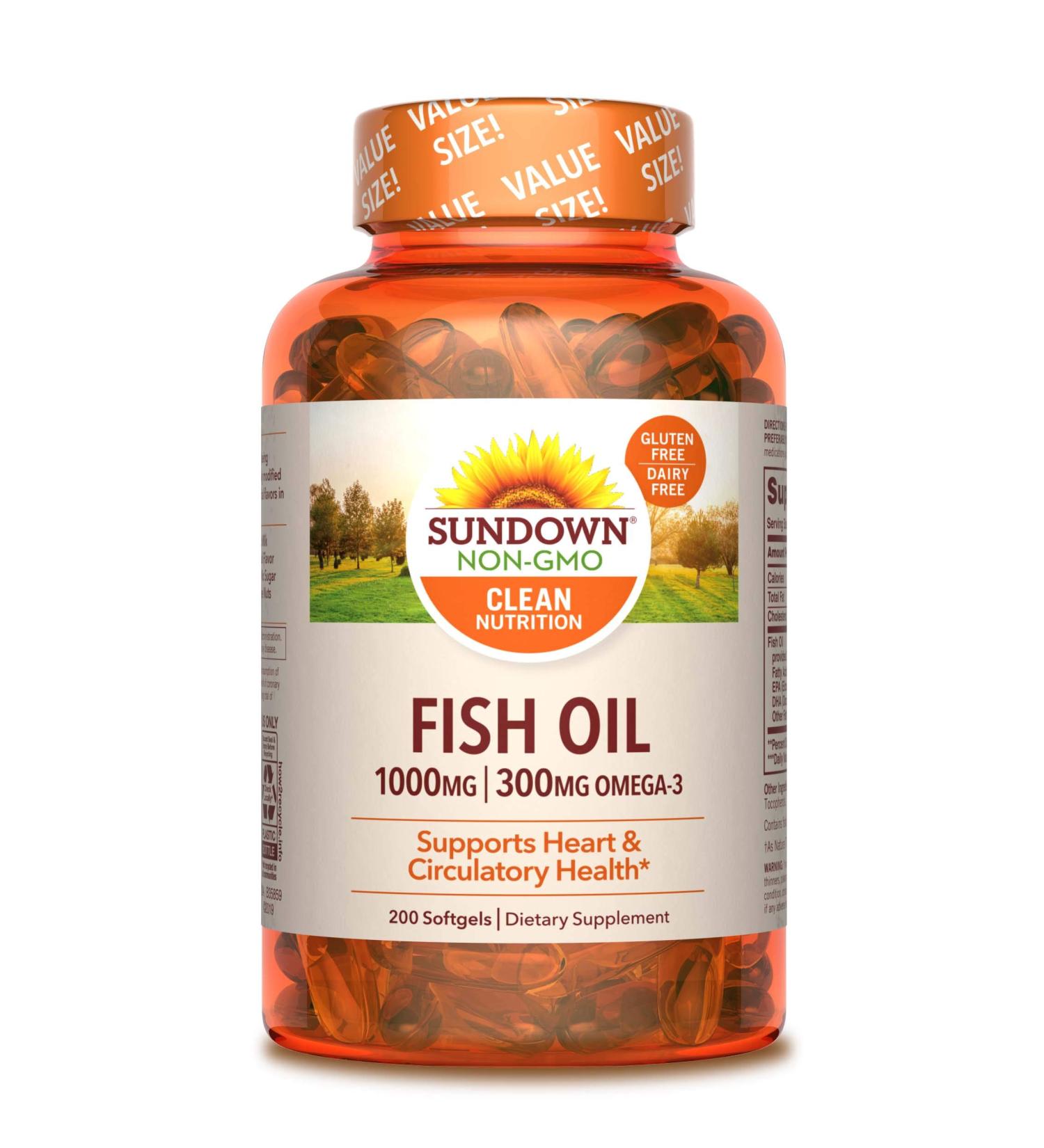 Sundown Fish Oil 1000mg Softgels - 200 Count (Pack of 1) | Omega-3 Supplement - Buy Online on GoSupps.com