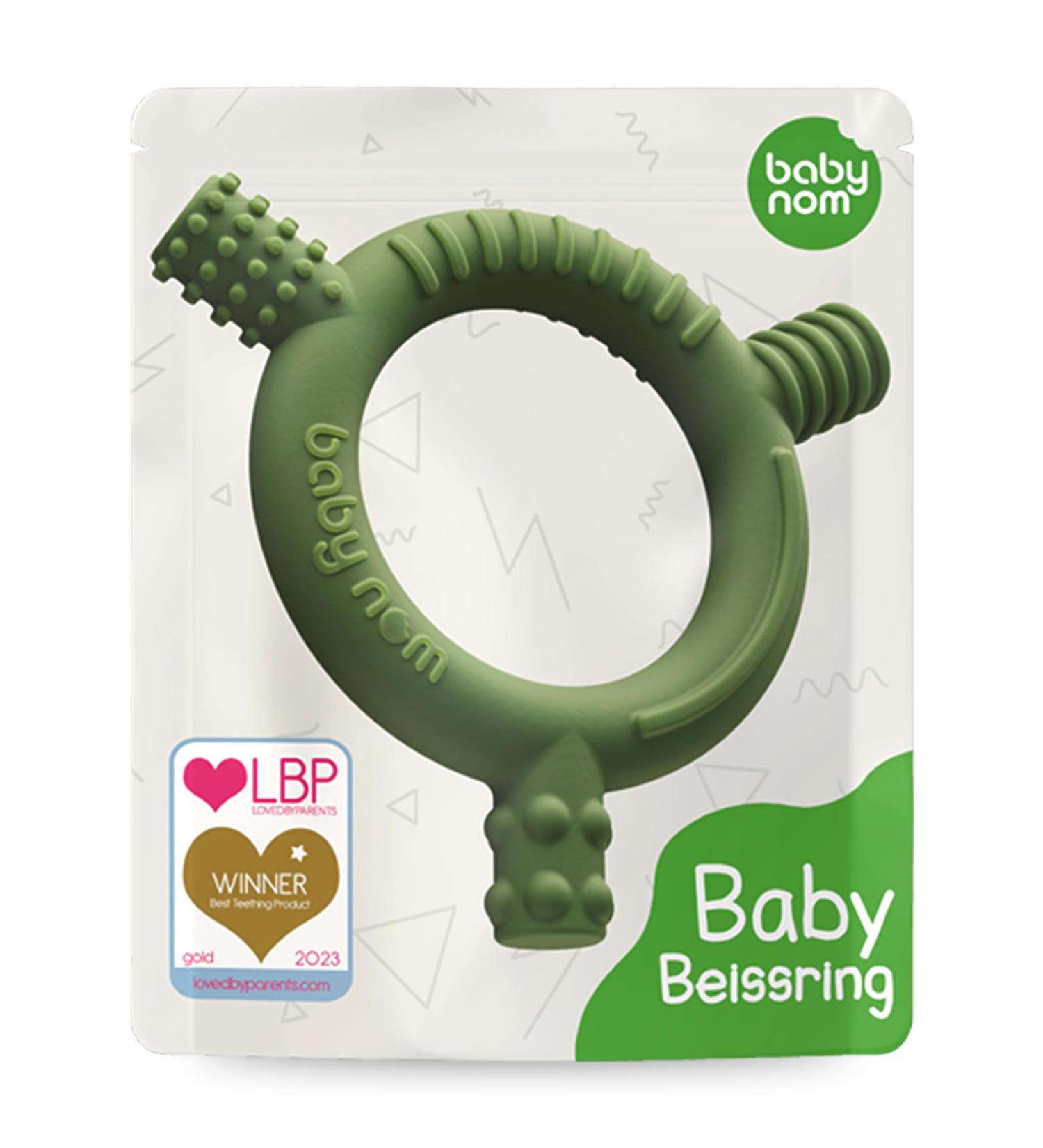 Baby Nom Bite Ring - BPA-Free Cooling Dental Aid & Gripping Toy for Teething - Olive Green - Buy Online on GoSupps.com