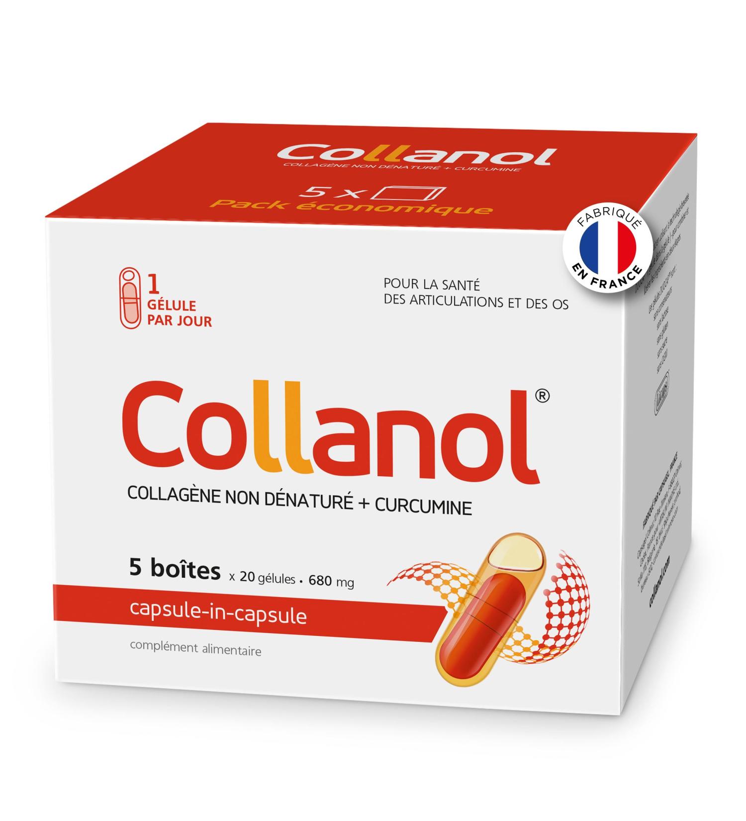 Collanol innovation dans le soin des articulations saines Formule liquide dans une double capsule Collag ne 3D + extrait micellaire de racines de curcuma 1 capsule/jour. (100 Prises) Paquet de 5 - Buy Online on GoSupps.com