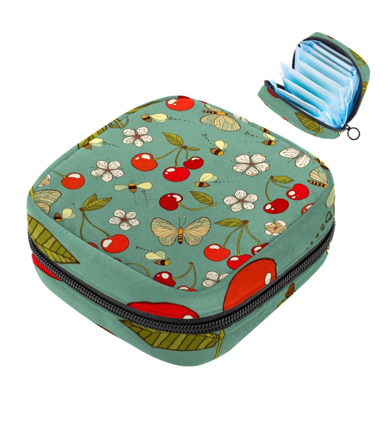 Stylish Women's Bandage Pocket Menstrual Cup Organizer | Travel Makeup Storage | Big Capacity - Strawberry Flower Pattern - Buy Online on GoSupps.com