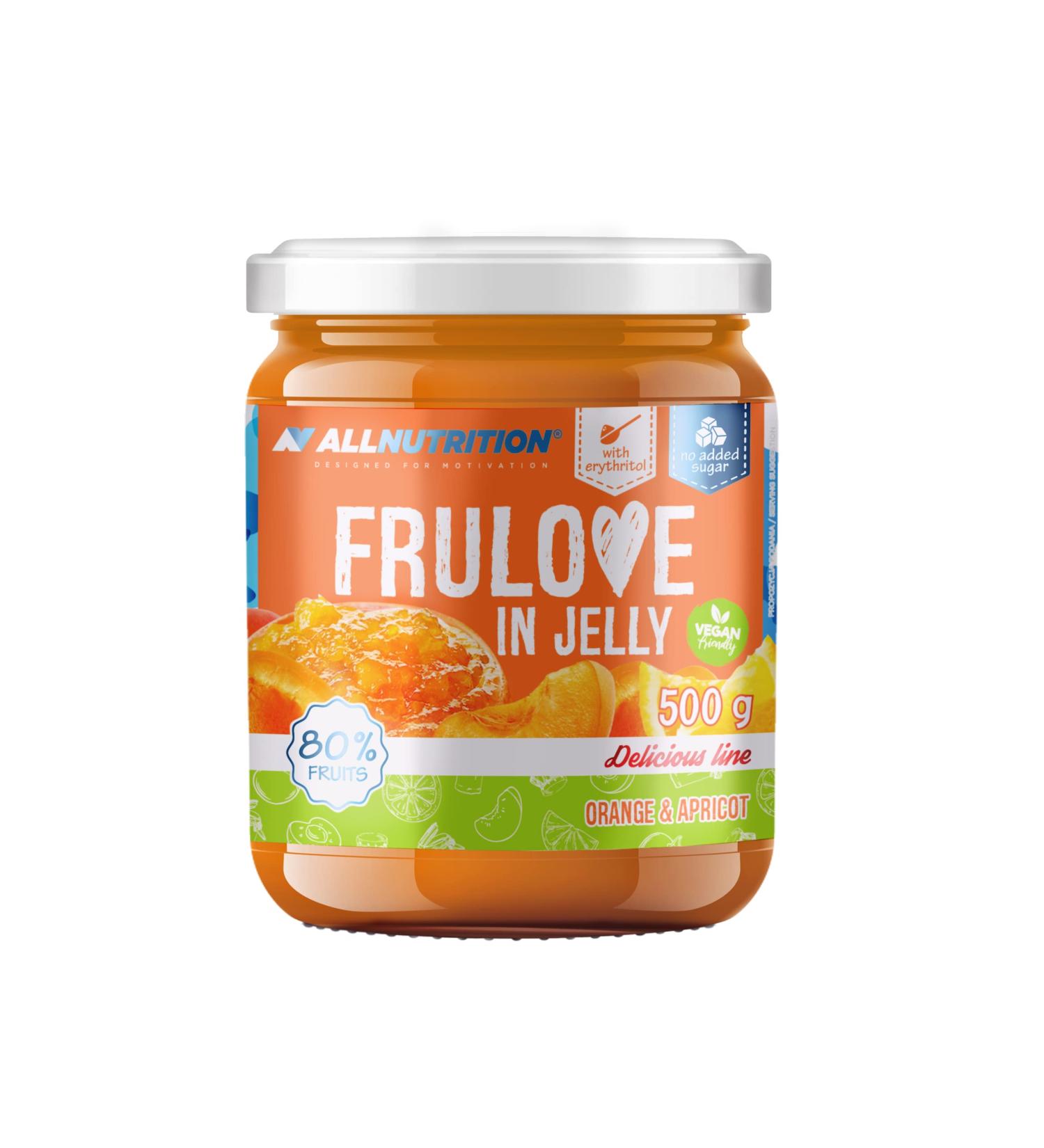 ALLNUTRITION Sugar Free Jam - Frulove In Jelly Apricot & Orange - Seriously Low Carb Fruits in Jelly - 80% Fruit Jelly Low Calorie Spread - Sugar Free Marmalade - Vegan Friendly - 500g Orange & Apricot - Buy Online on GoSupps.com